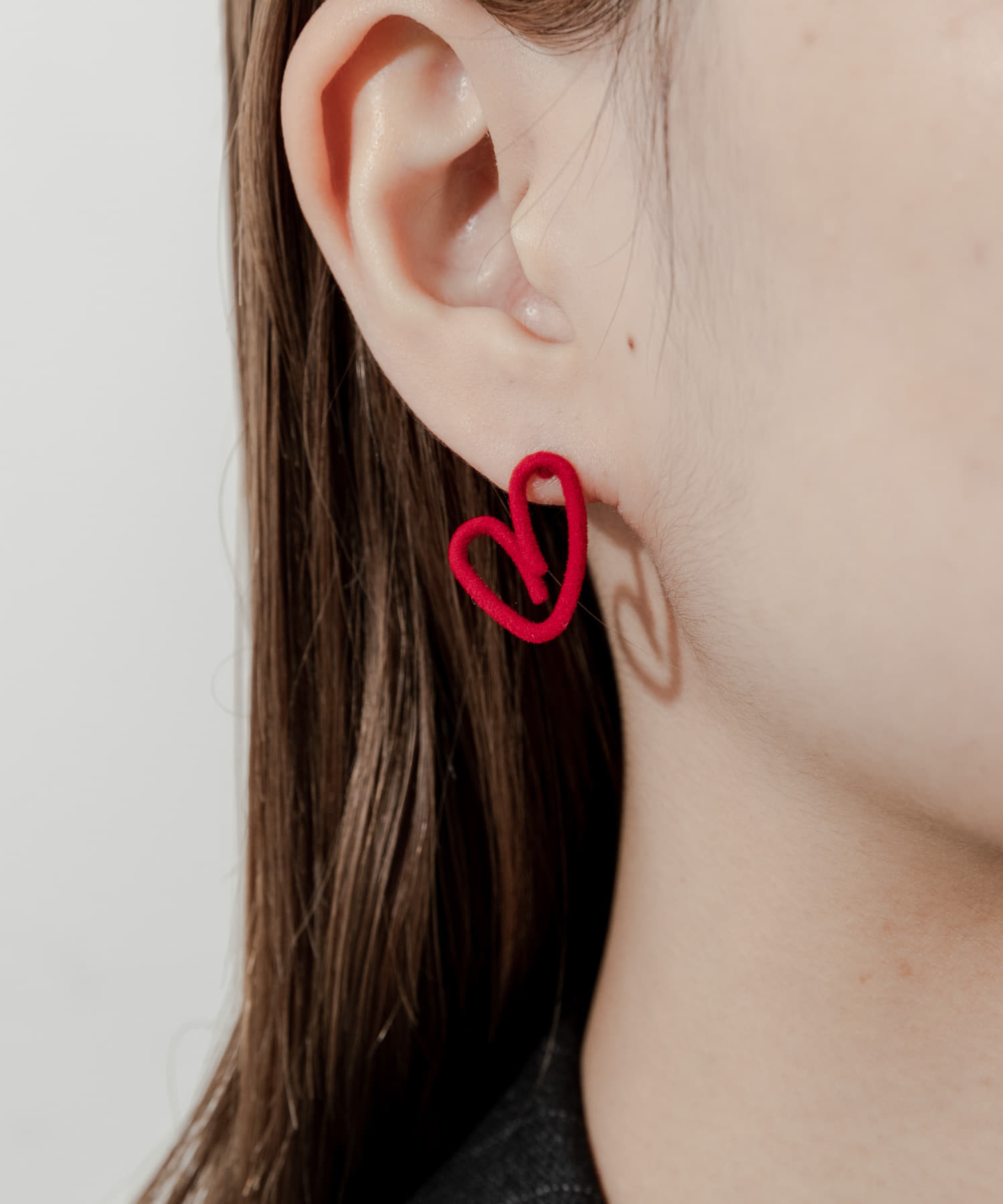 フロッキーハートモチーフピアス RED -