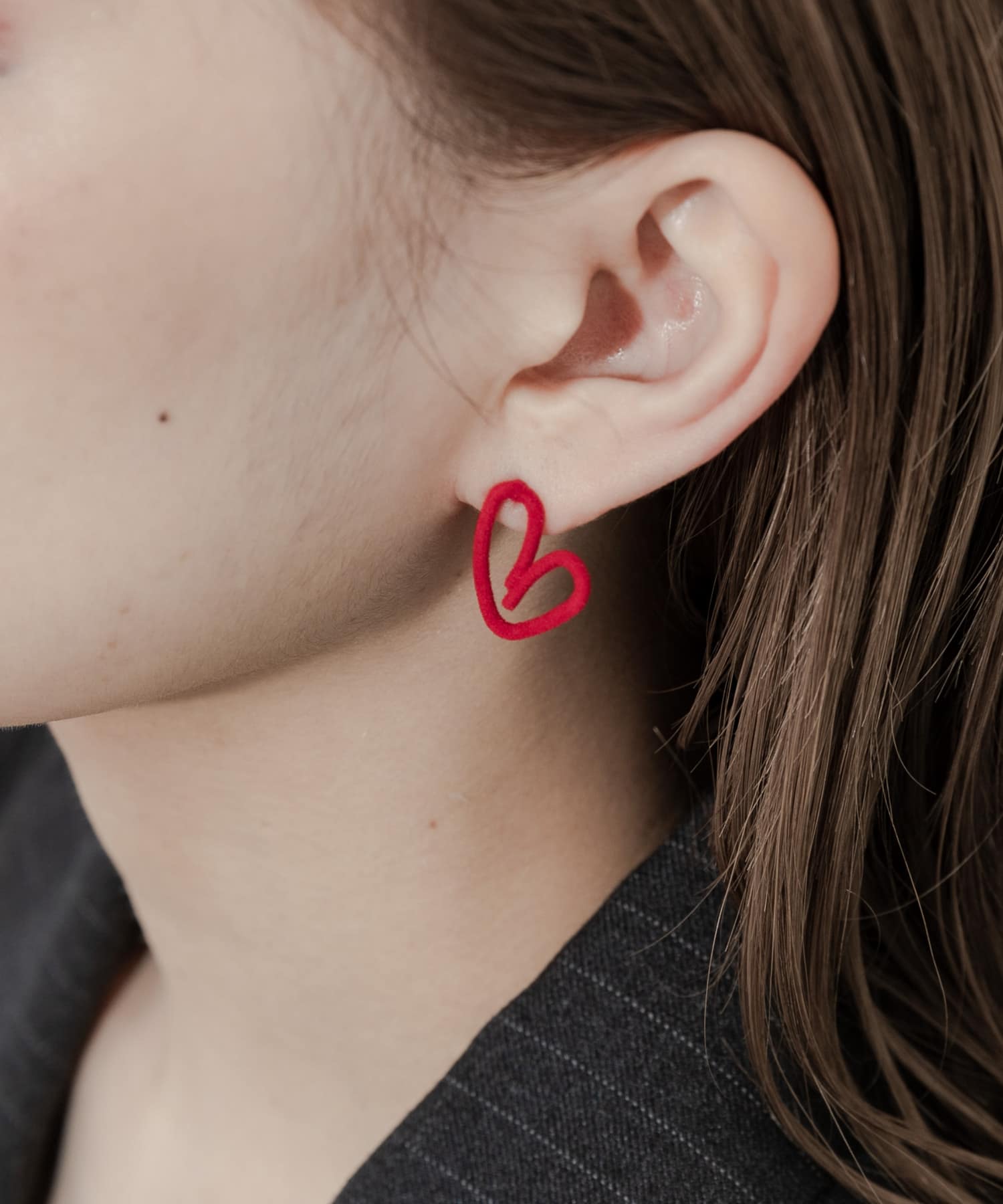 フロッキーハートモチーフピアス RED -