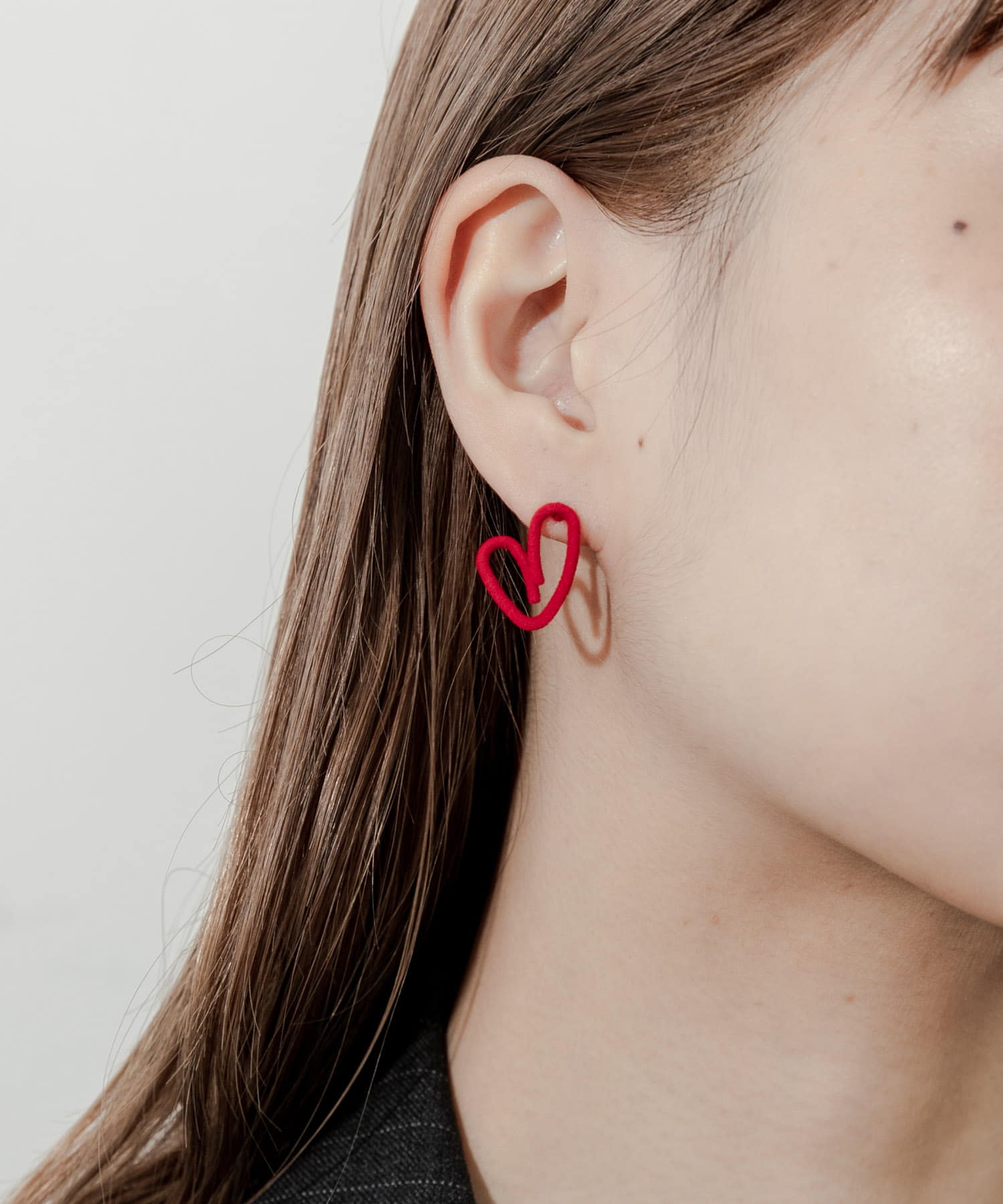 フロッキーハートモチーフピアス RED -