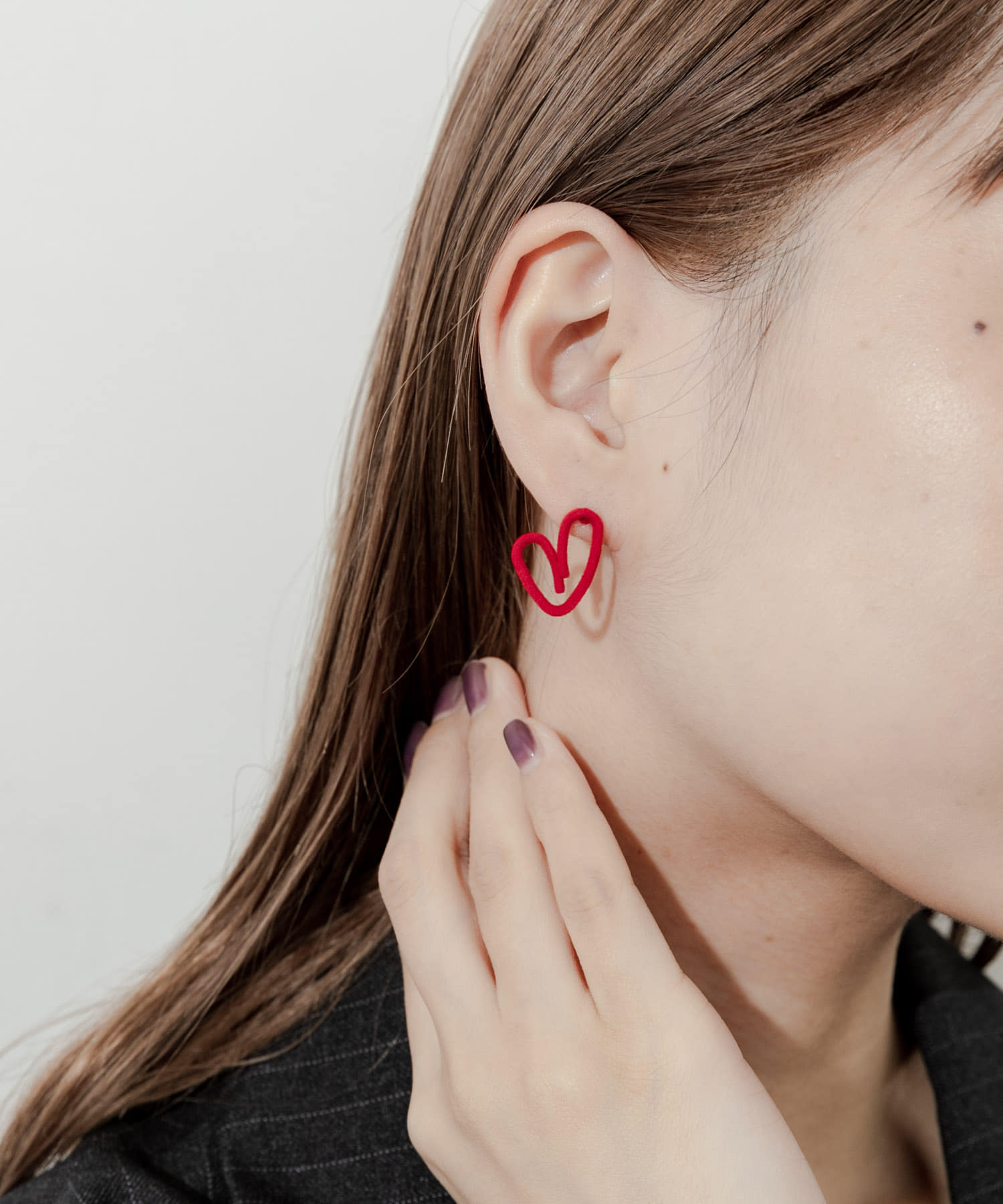 フロッキーハートモチーフピアス RED -