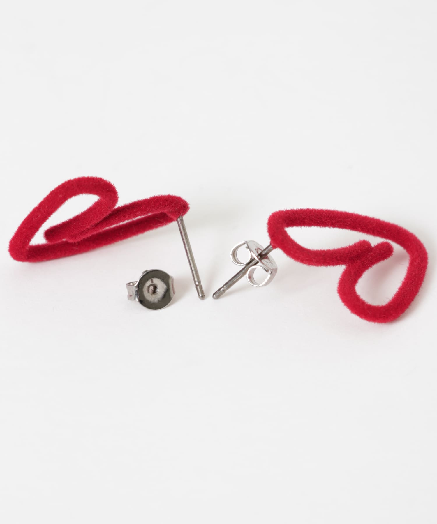 フロッキーハートモチーフピアス RED -