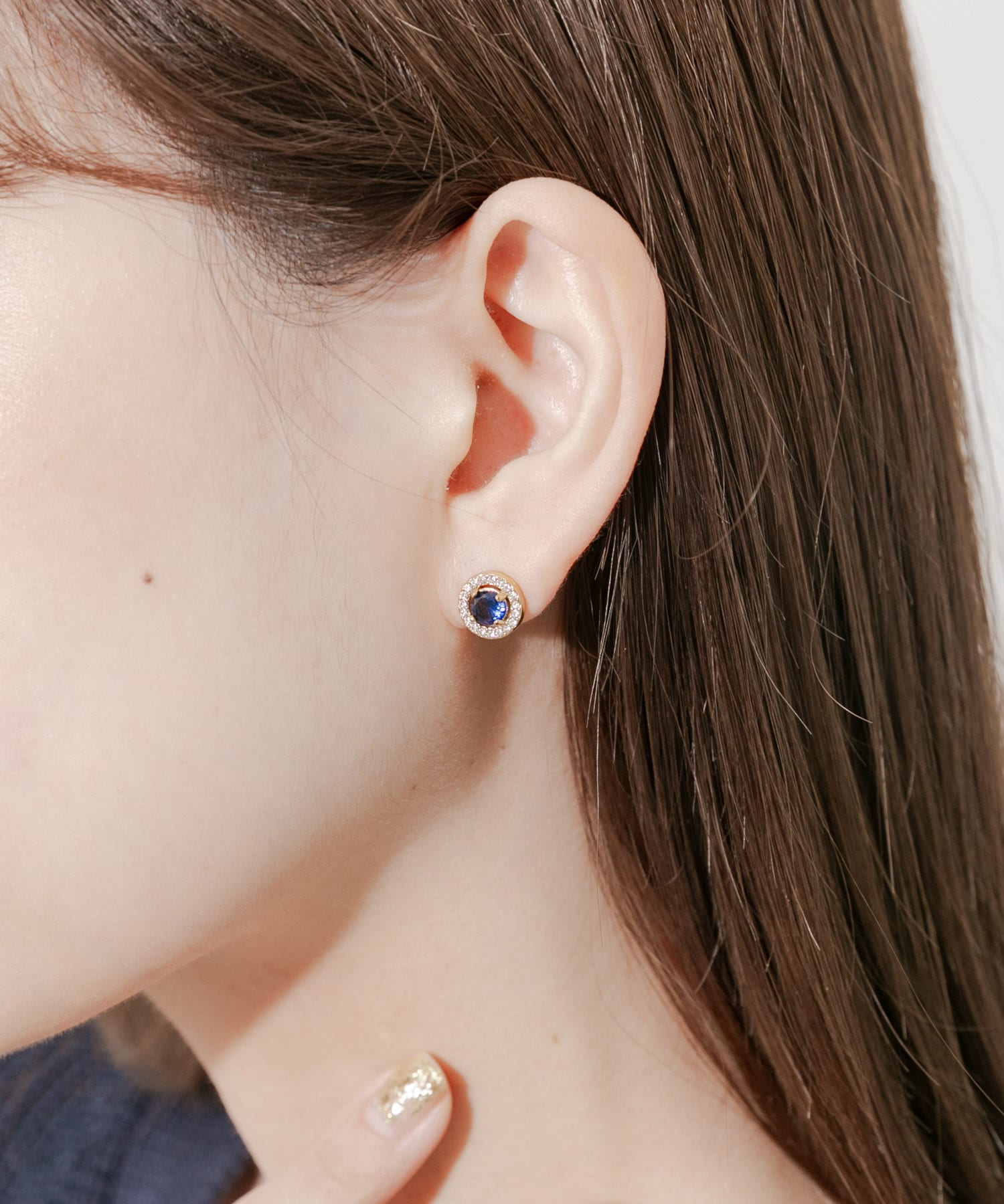 ステンレスビジューミニピアス GLD/BLU -