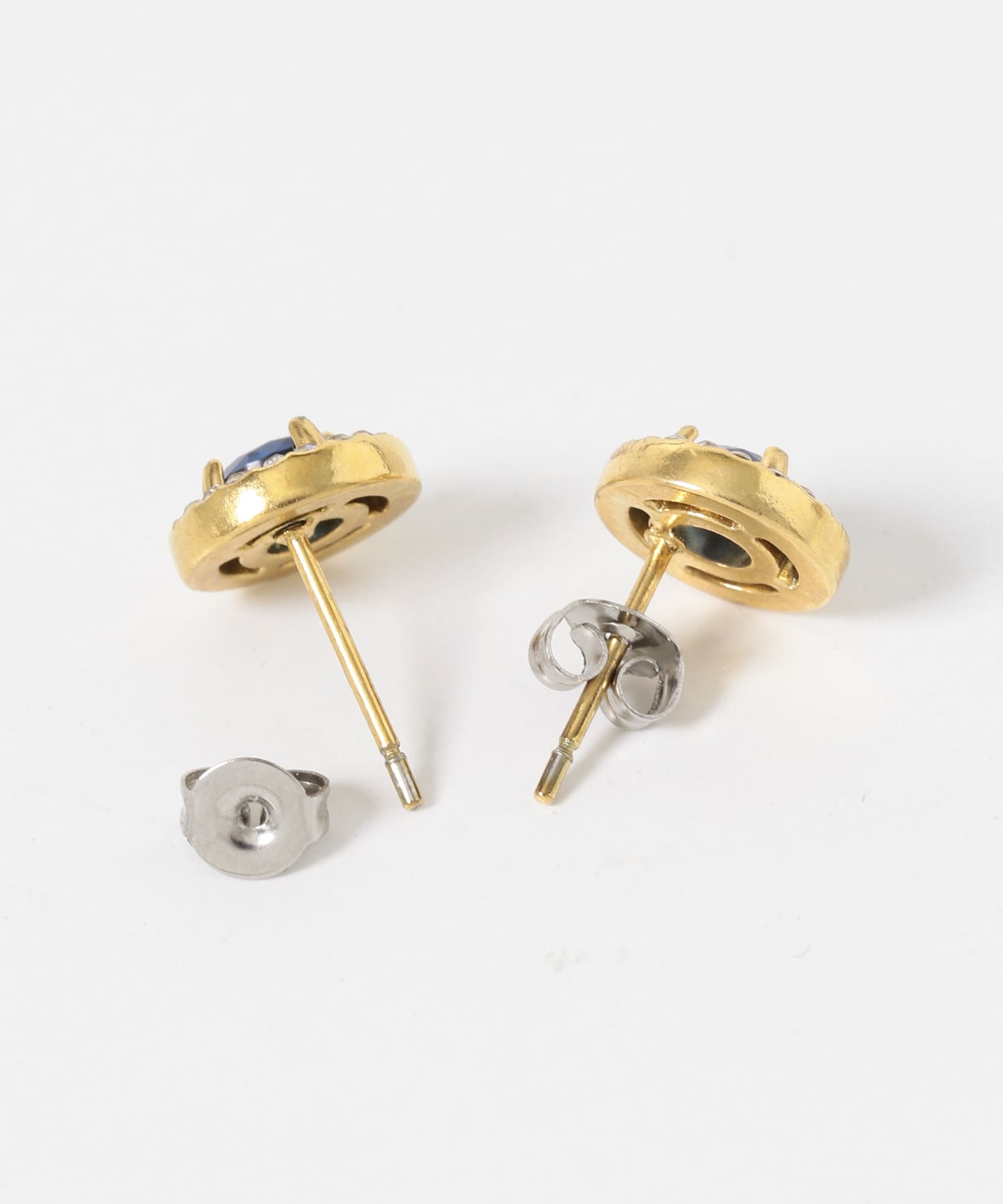 ステンレスビジューミニピアス GLD/BLU -