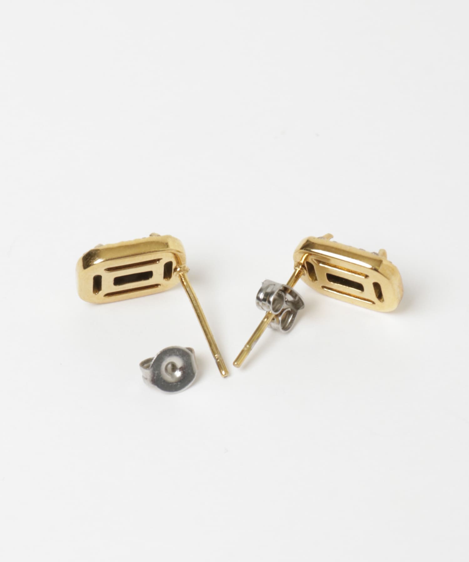 ステンレスビジューミニピアス GLD/BLK -