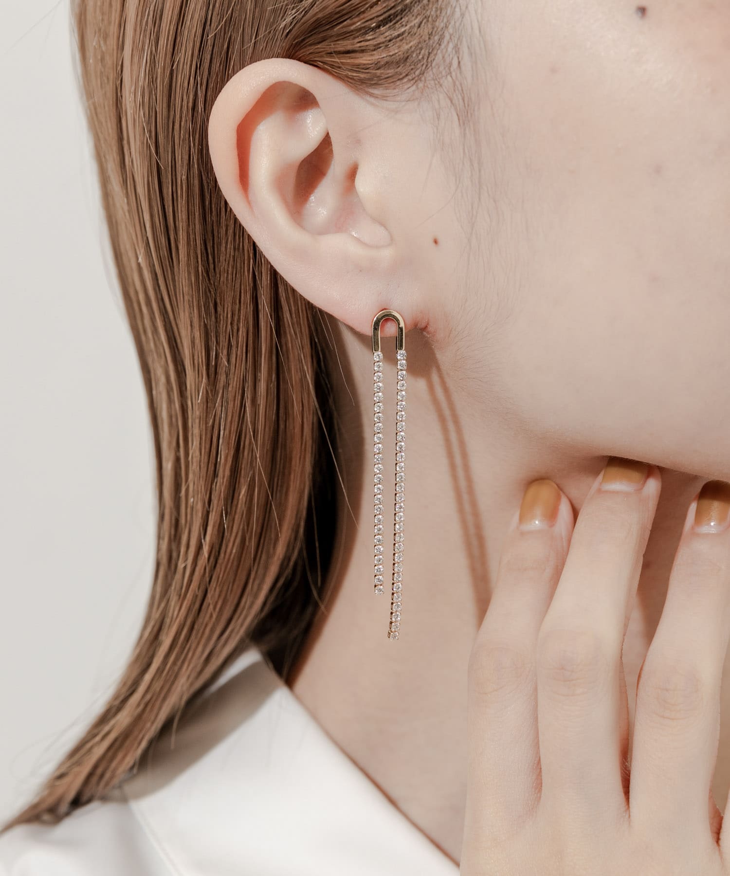 ビジューロングチェーンピアス GLD -