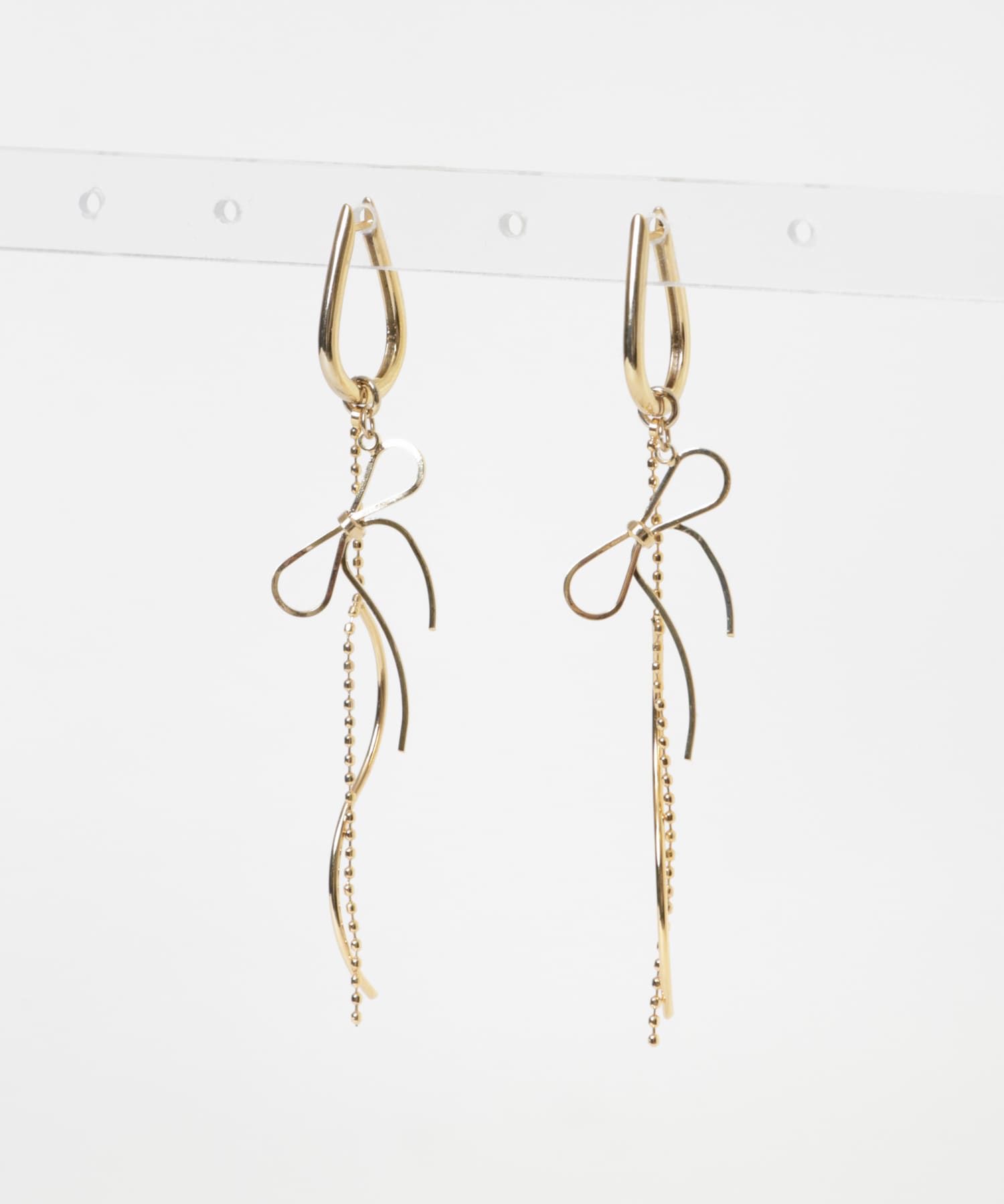 ドロップリボンバーチェーンピアス GLD -