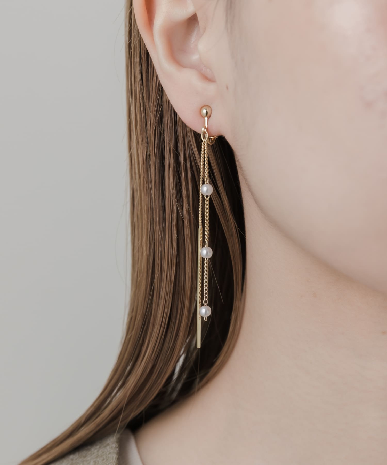 ミニパールチェーンイヤリング GLD/IVO -