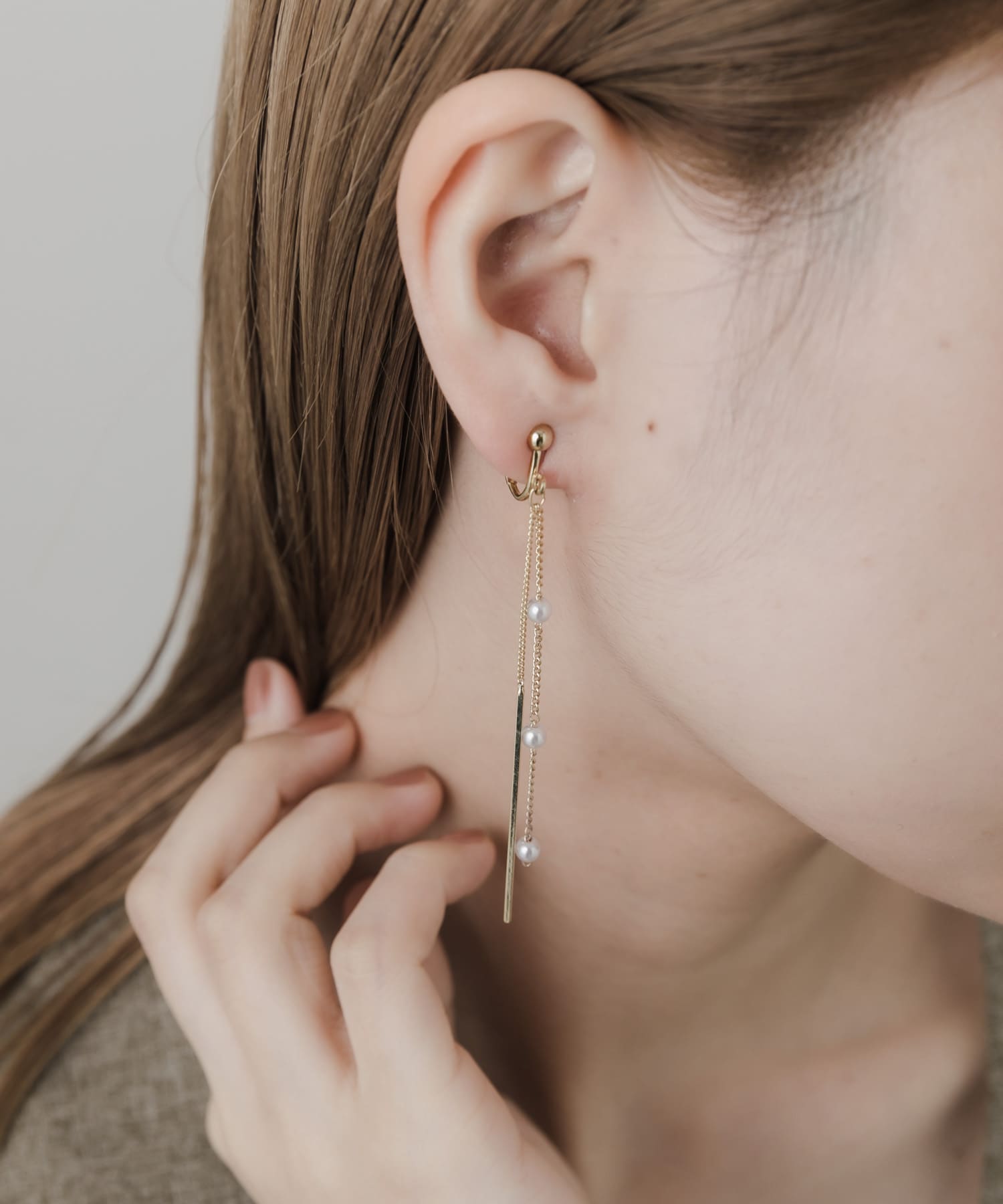 ミニパールチェーンイヤリング GLD/IVO -