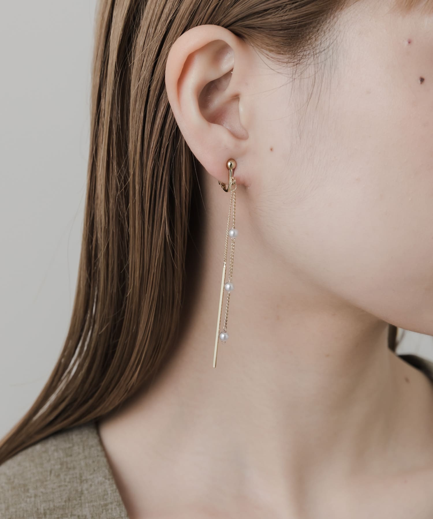 ミニパールチェーンイヤリング GLD/IVO -