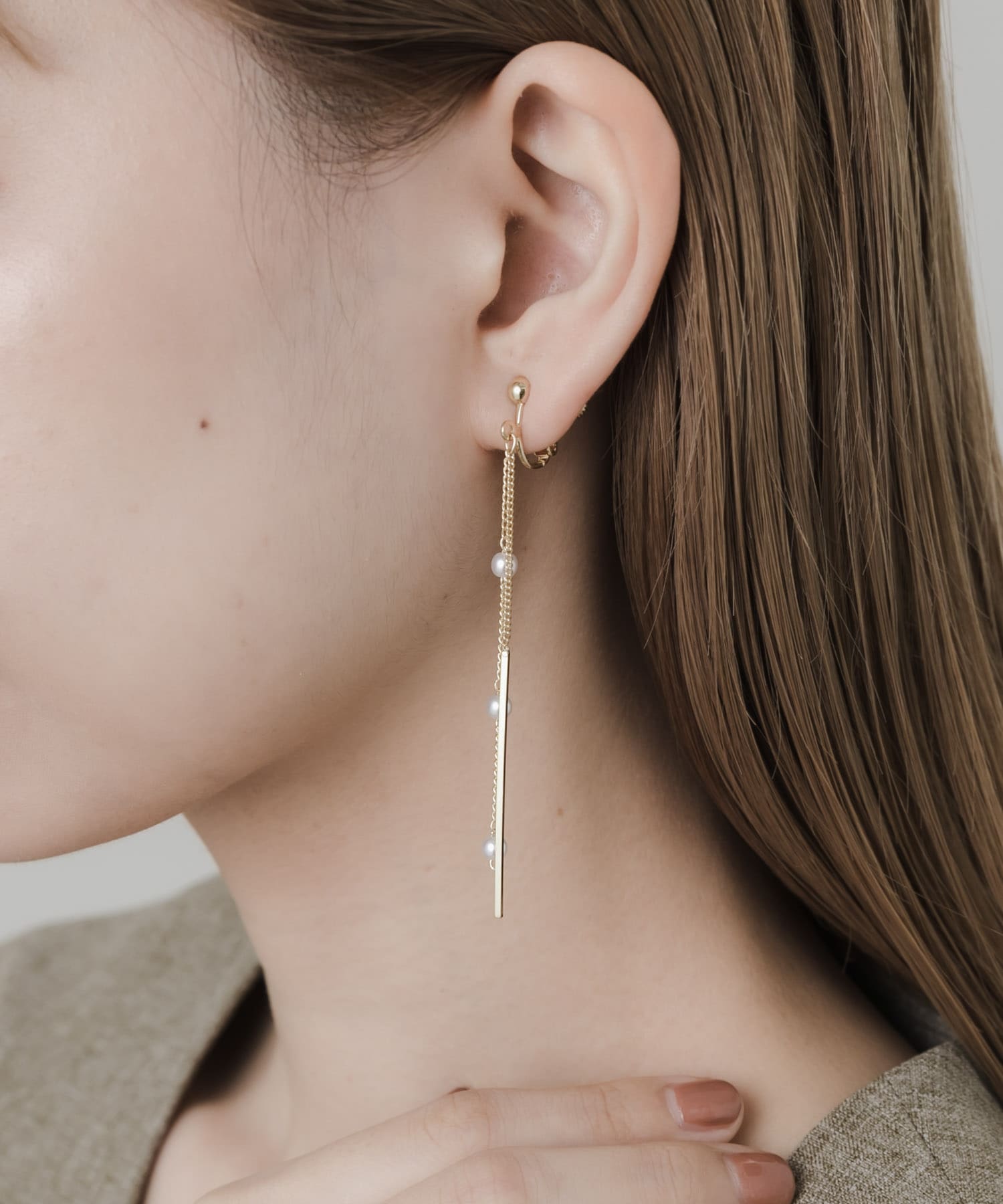 ミニパールチェーンイヤリング GLD/IVO -