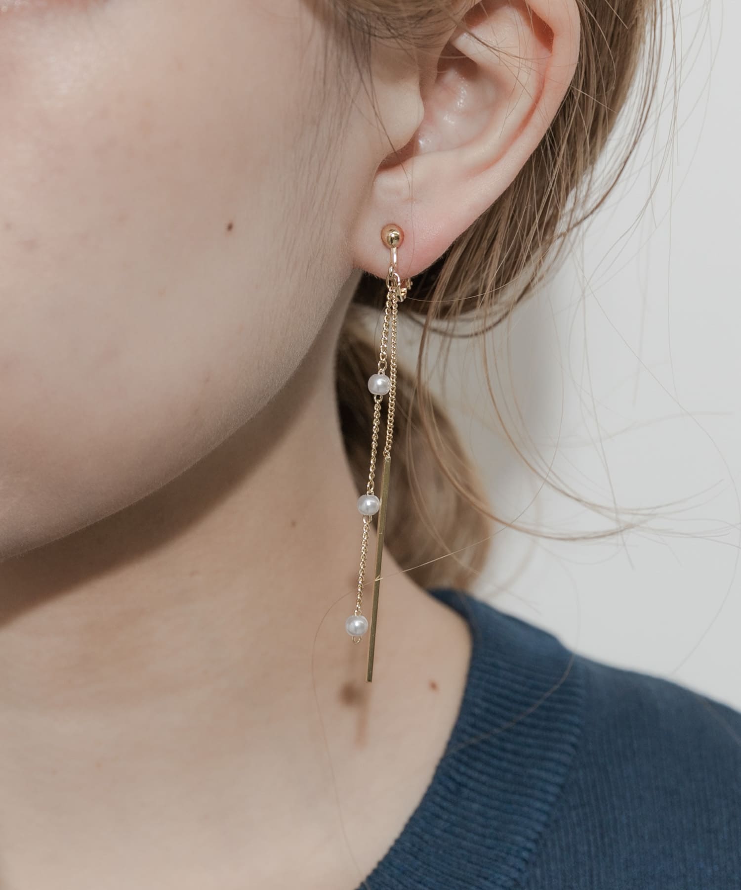 ミニパールチェーンイヤリング GLD/IVO -