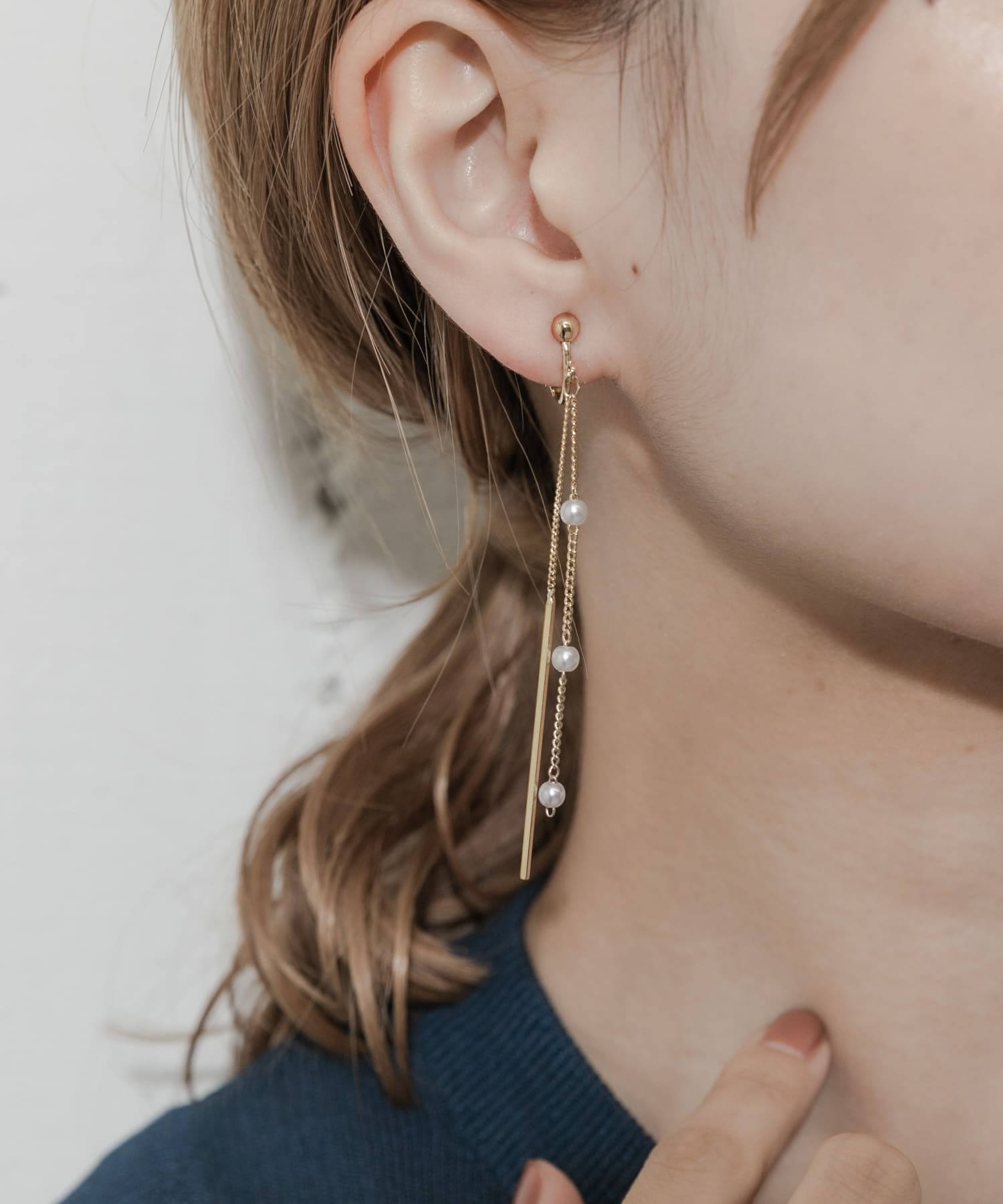 ミニパールチェーンイヤリング GLD/IVO -