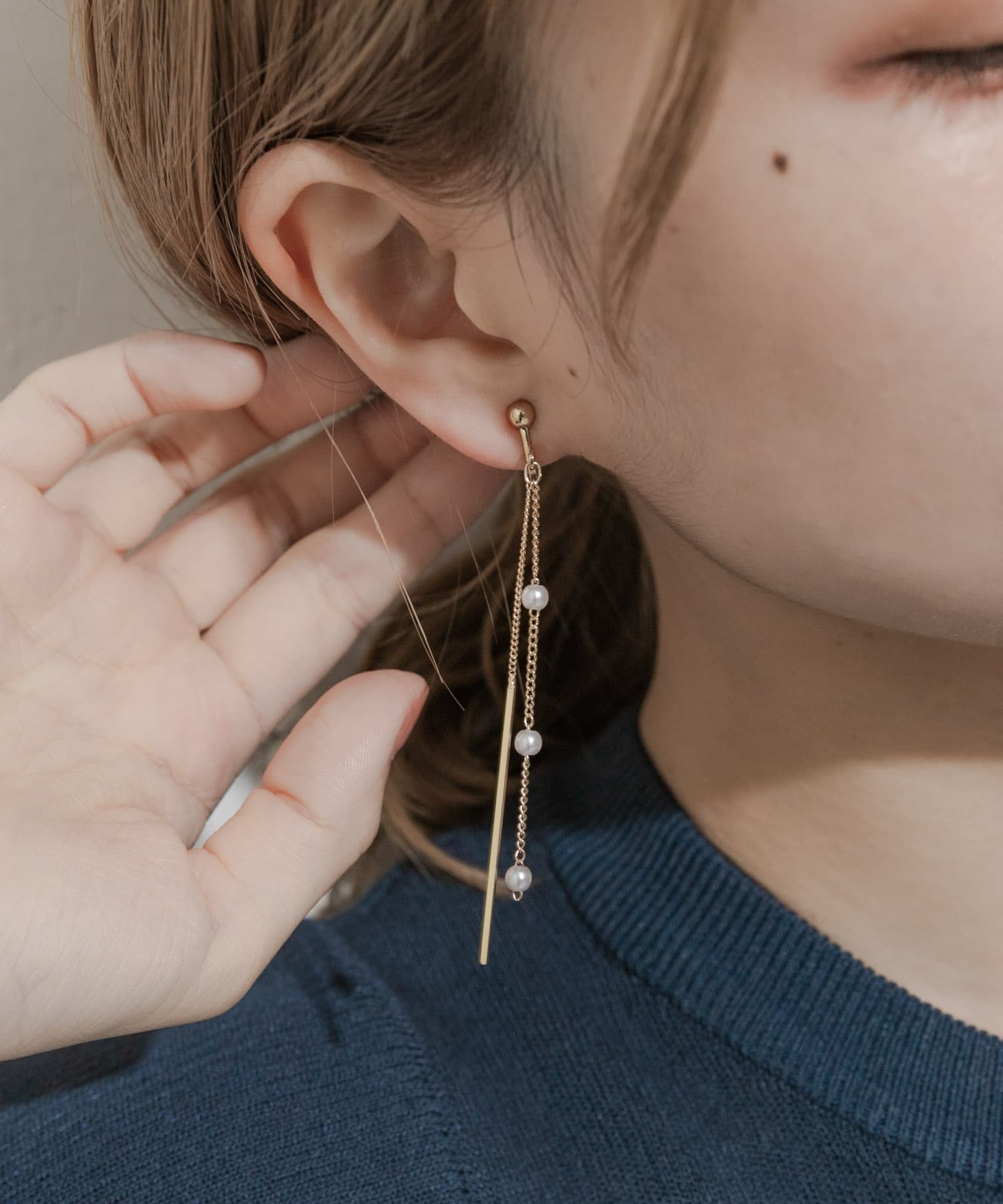 ミニパールチェーンイヤリング GLD/IVO -