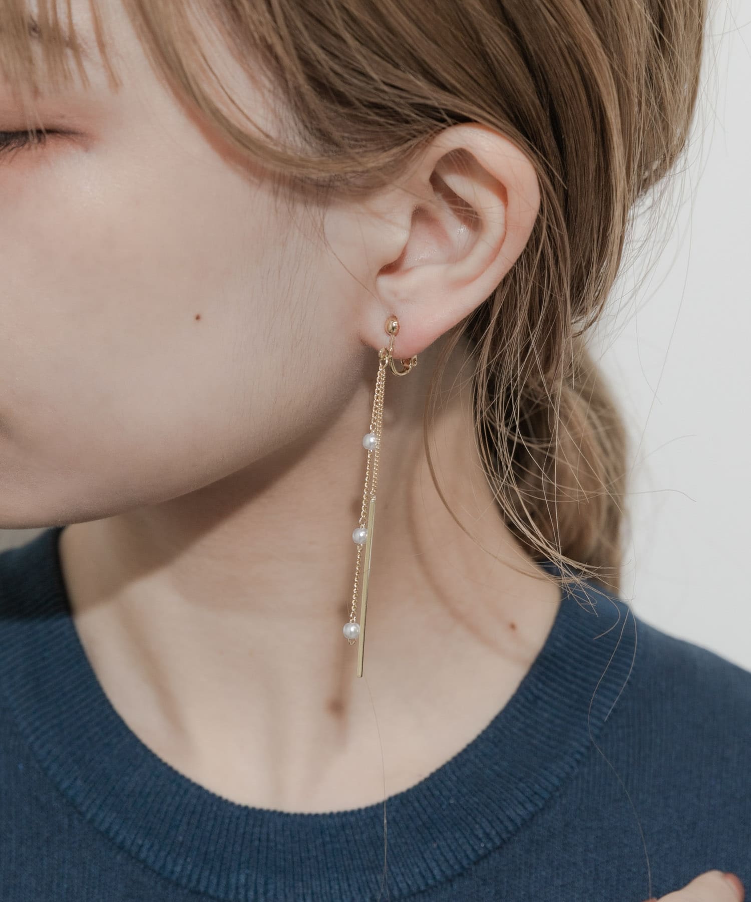 ミニパールチェーンイヤリング GLD/IVO -