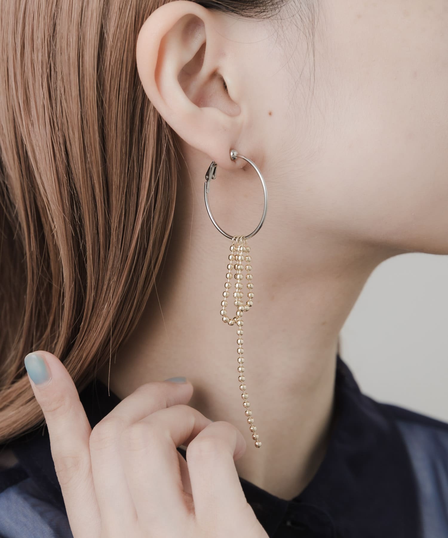 ボールチェーンフープイヤリング SLV/GLD -