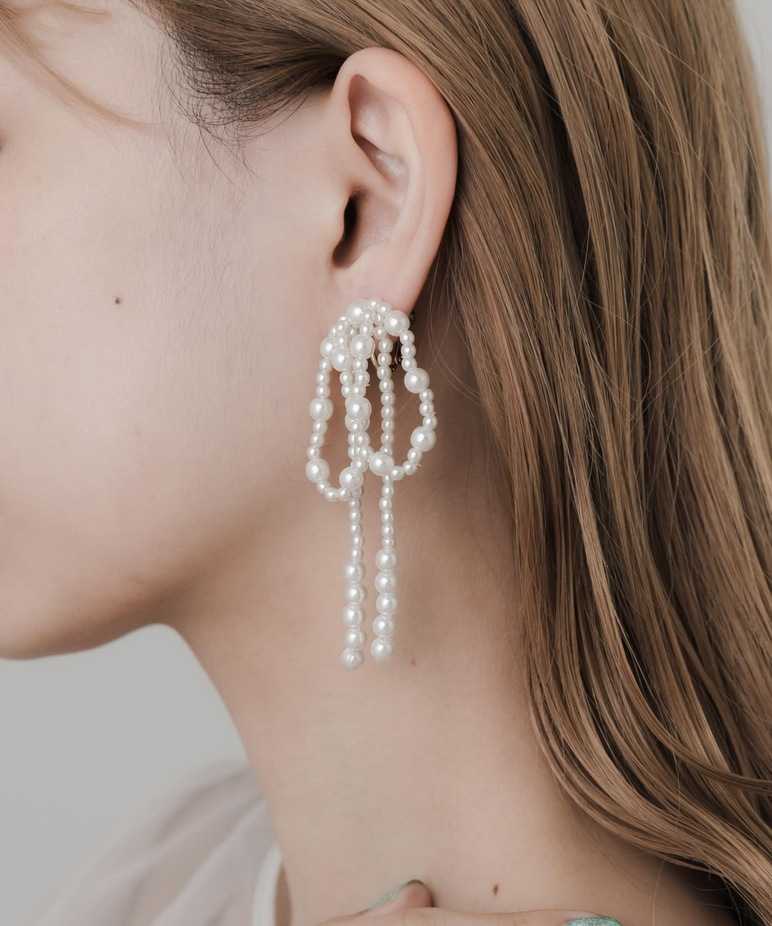 リボンビーズイヤリング IVO -