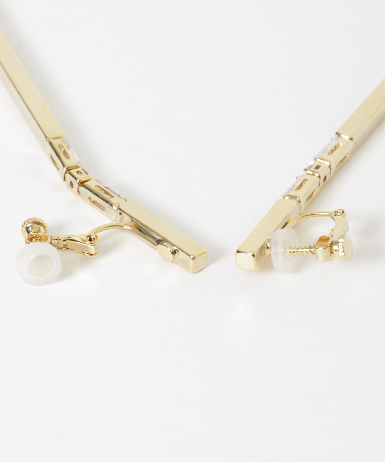 ロングスクエアビジューイヤリング GLD -