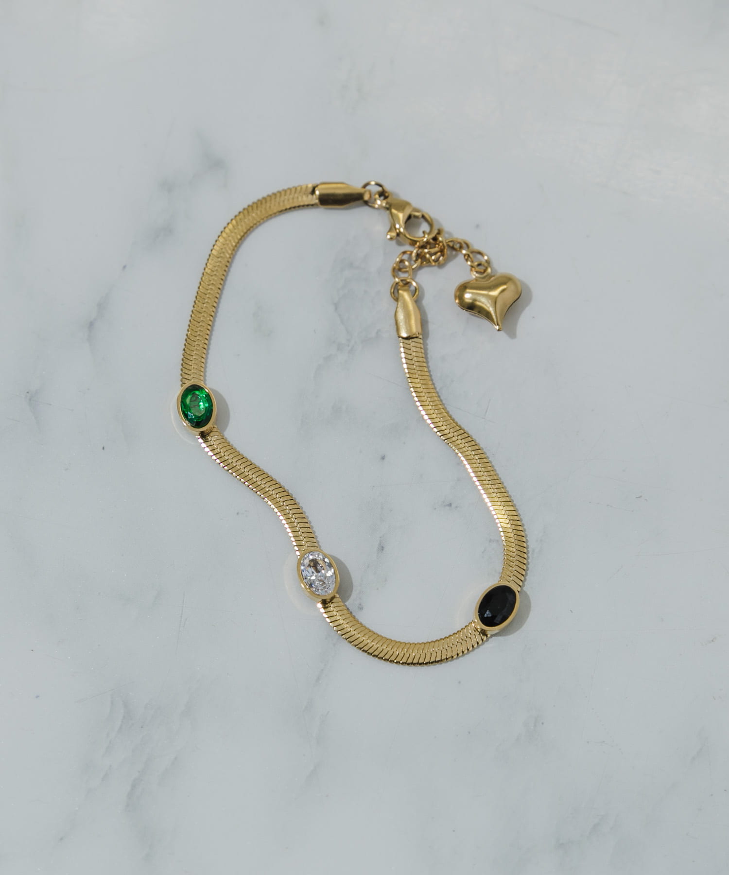 ステンレスストーンスネークブレスレット GLD -