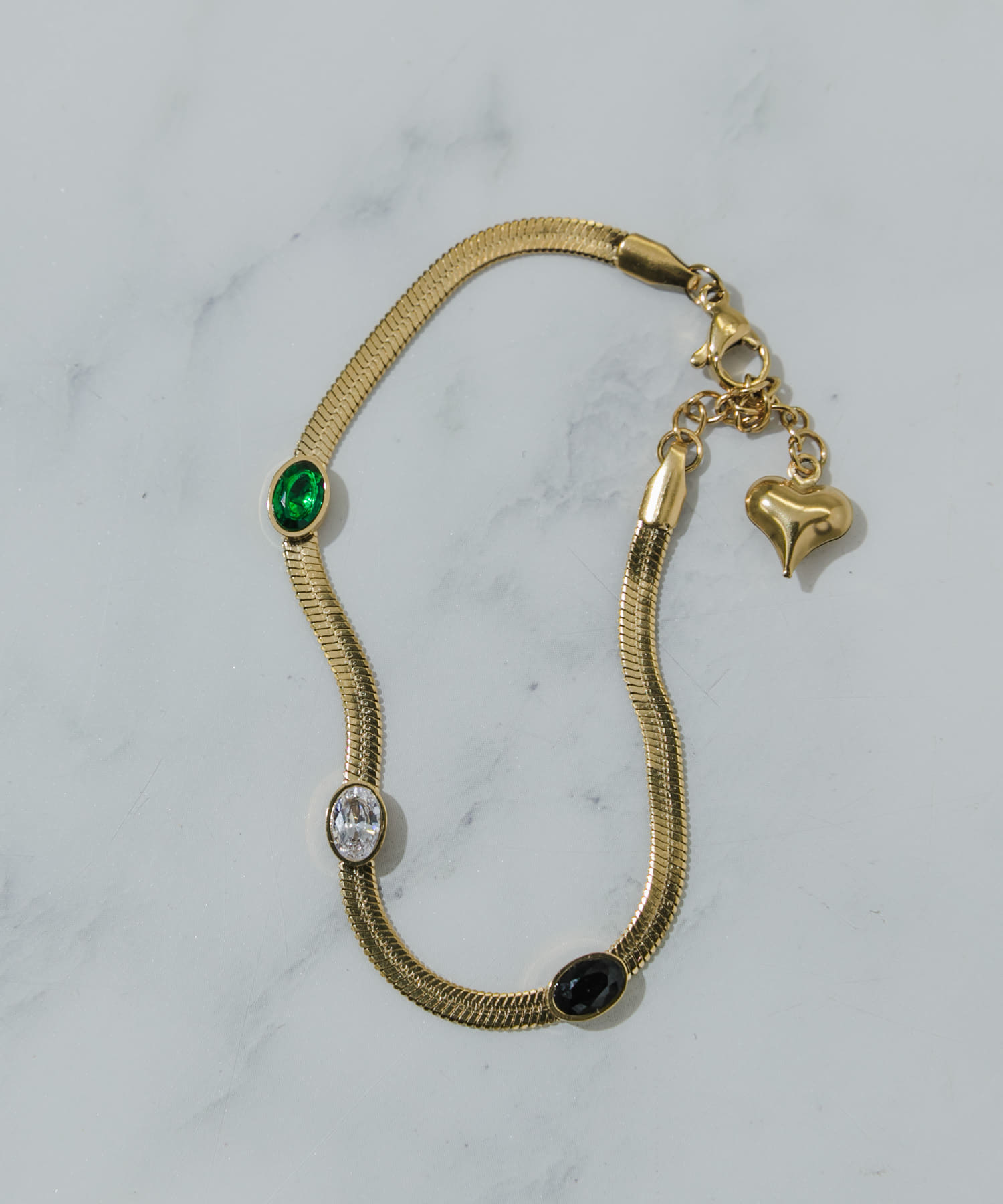 ステンレスストーンスネークブレスレット GLD -