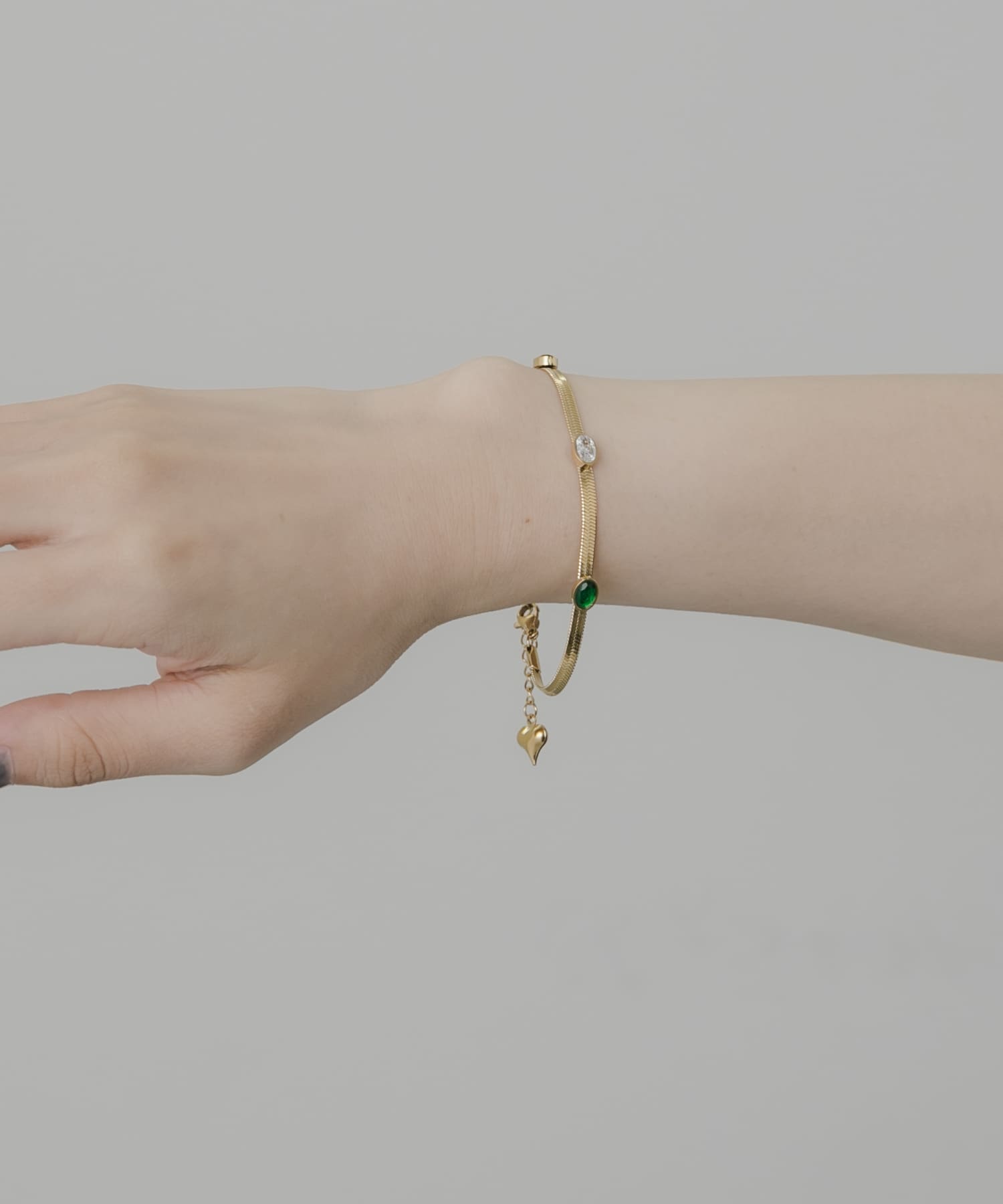 ステンレスストーンスネークブレスレット GLD -
