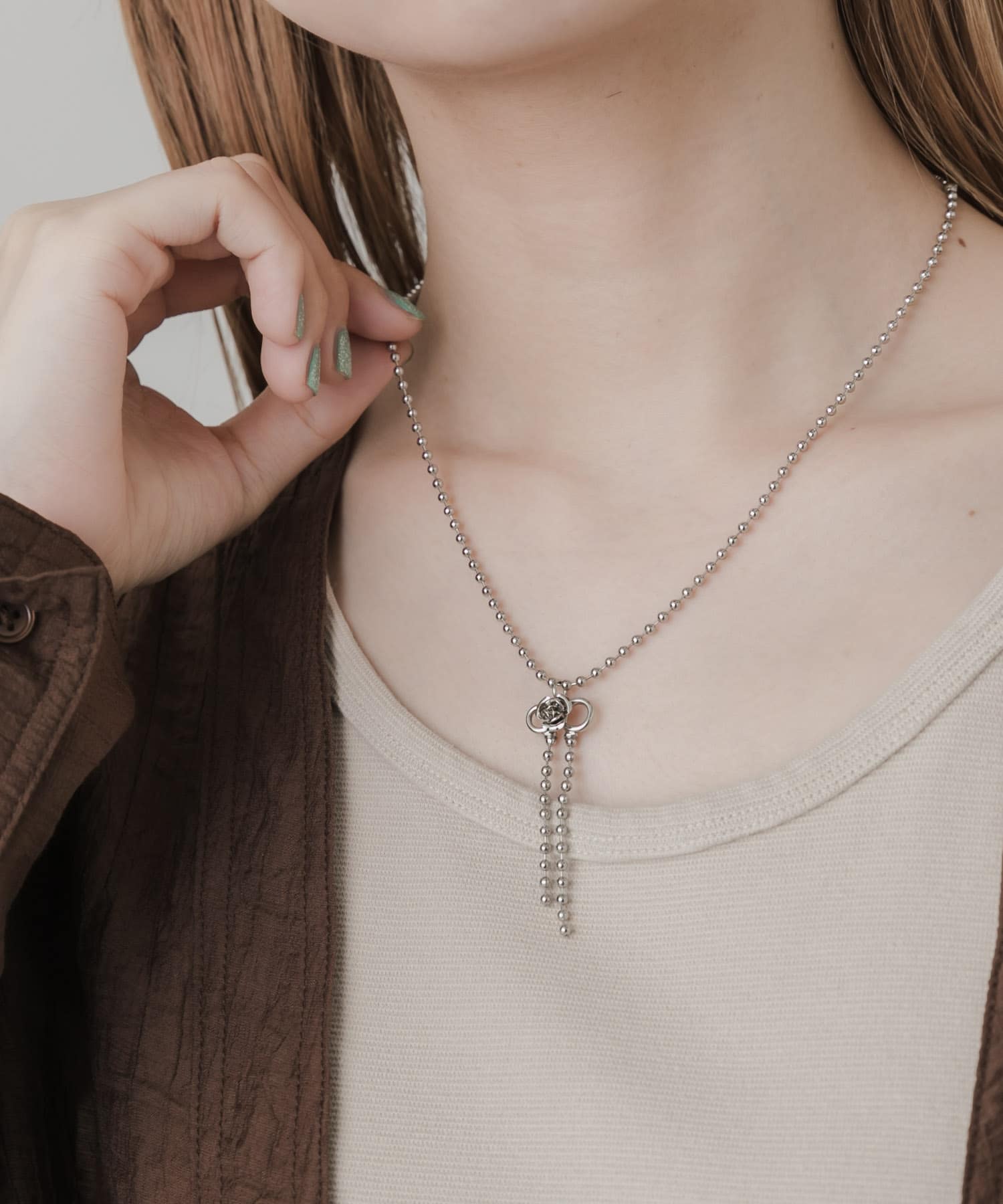ローズリボンボールチェーンネックレス SLV -