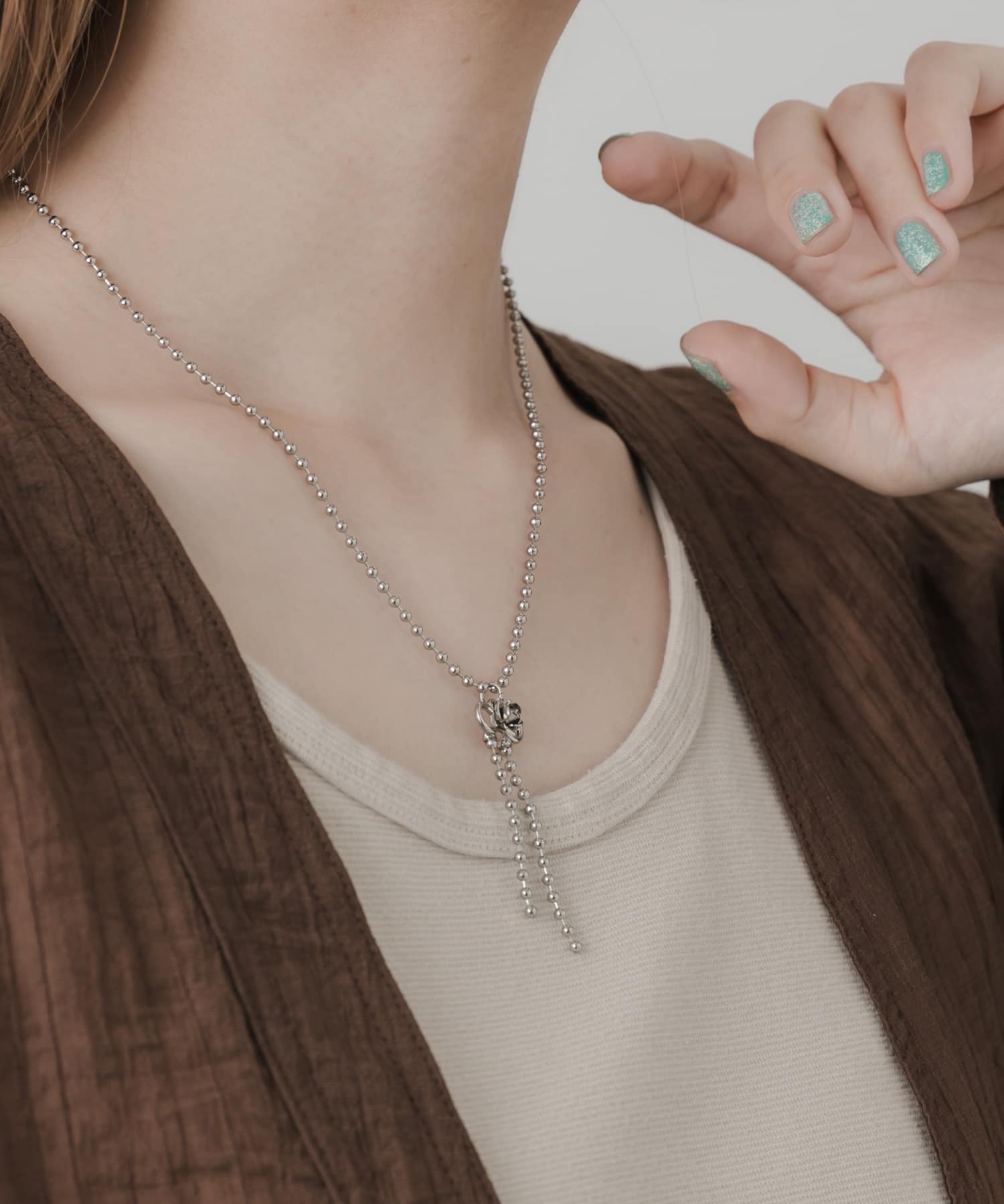 ローズリボンボールチェーンネックレス SLV -
