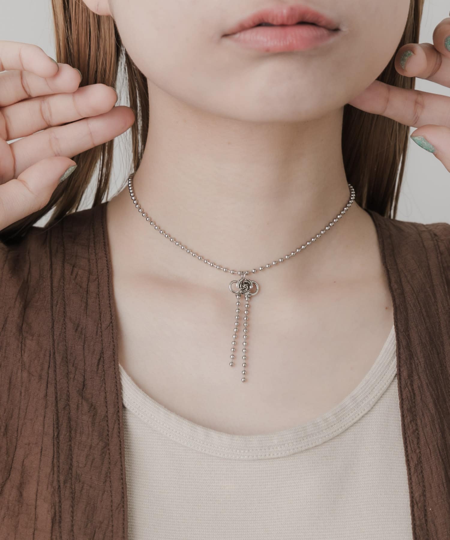 ローズリボンボールチェーンネックレス SLV -