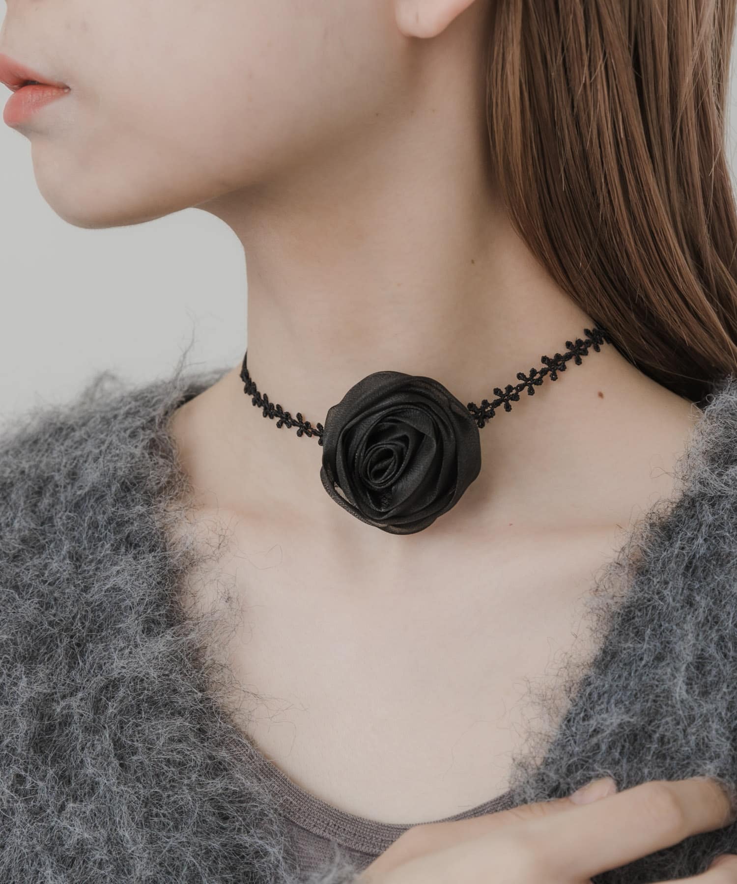 ローズレースチョーカーネックレス BLK -