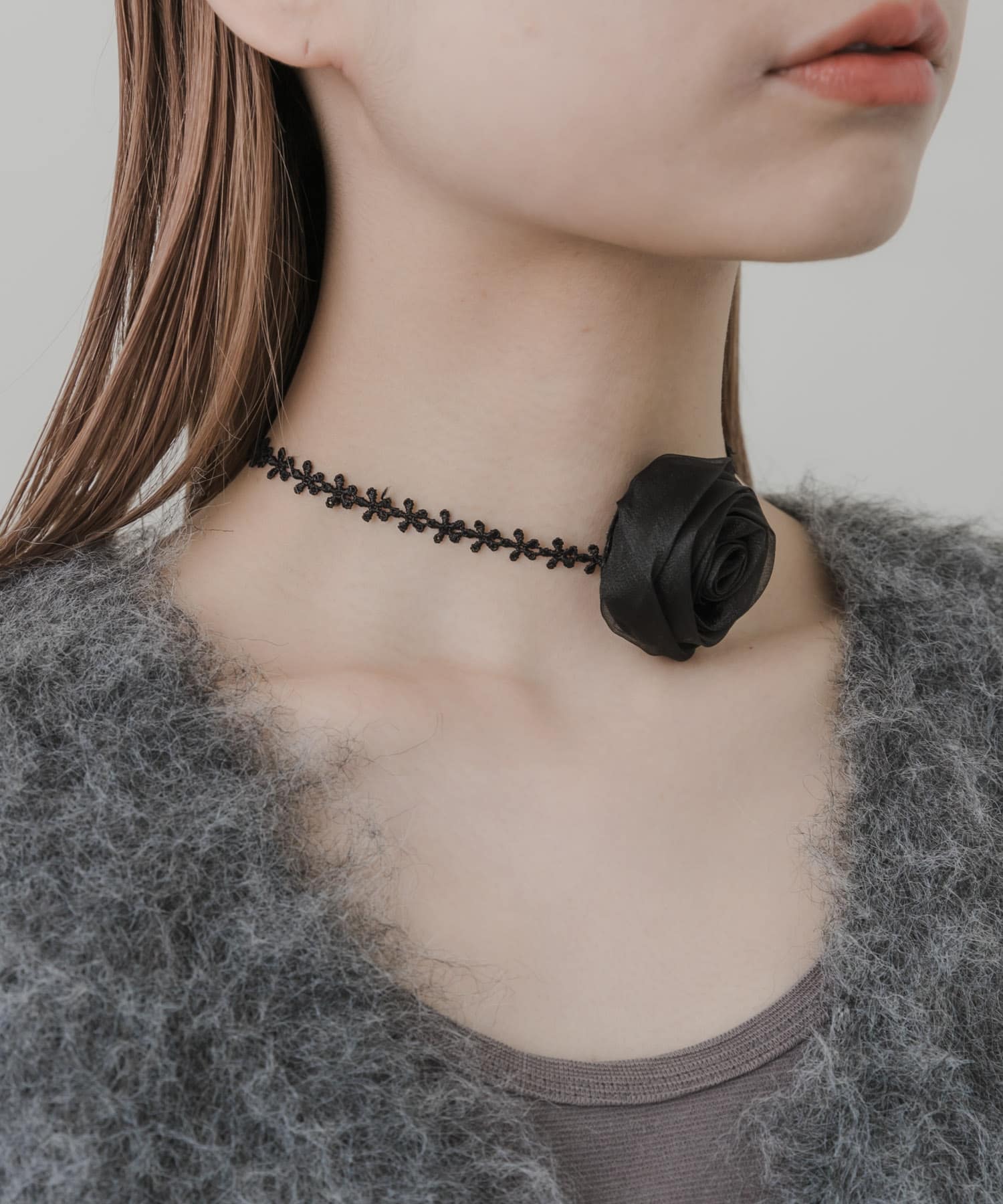 ローズレースチョーカーネックレス BLK -