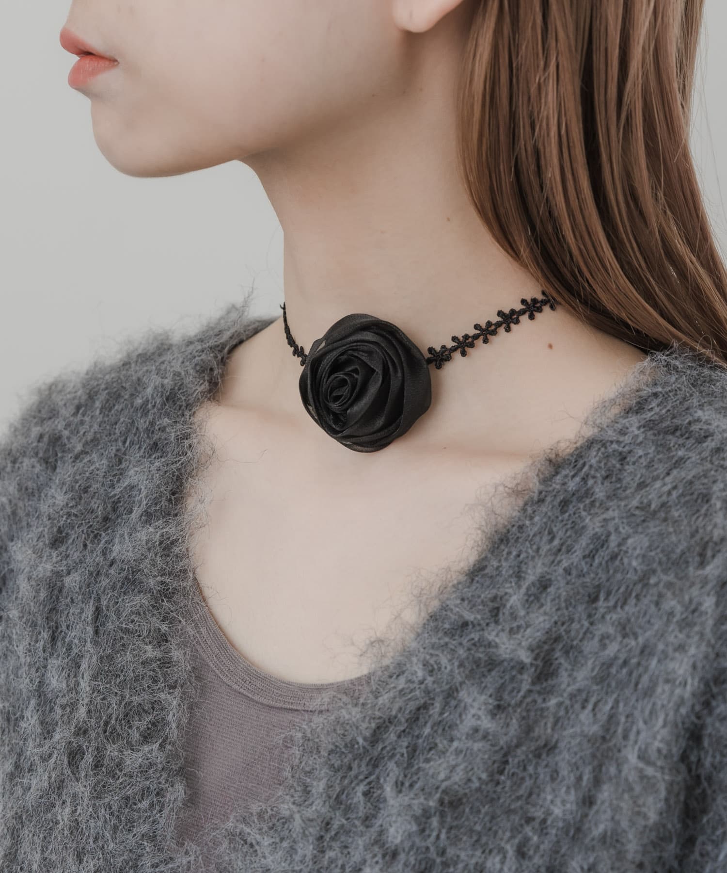ローズレースチョーカーネックレス BLK -