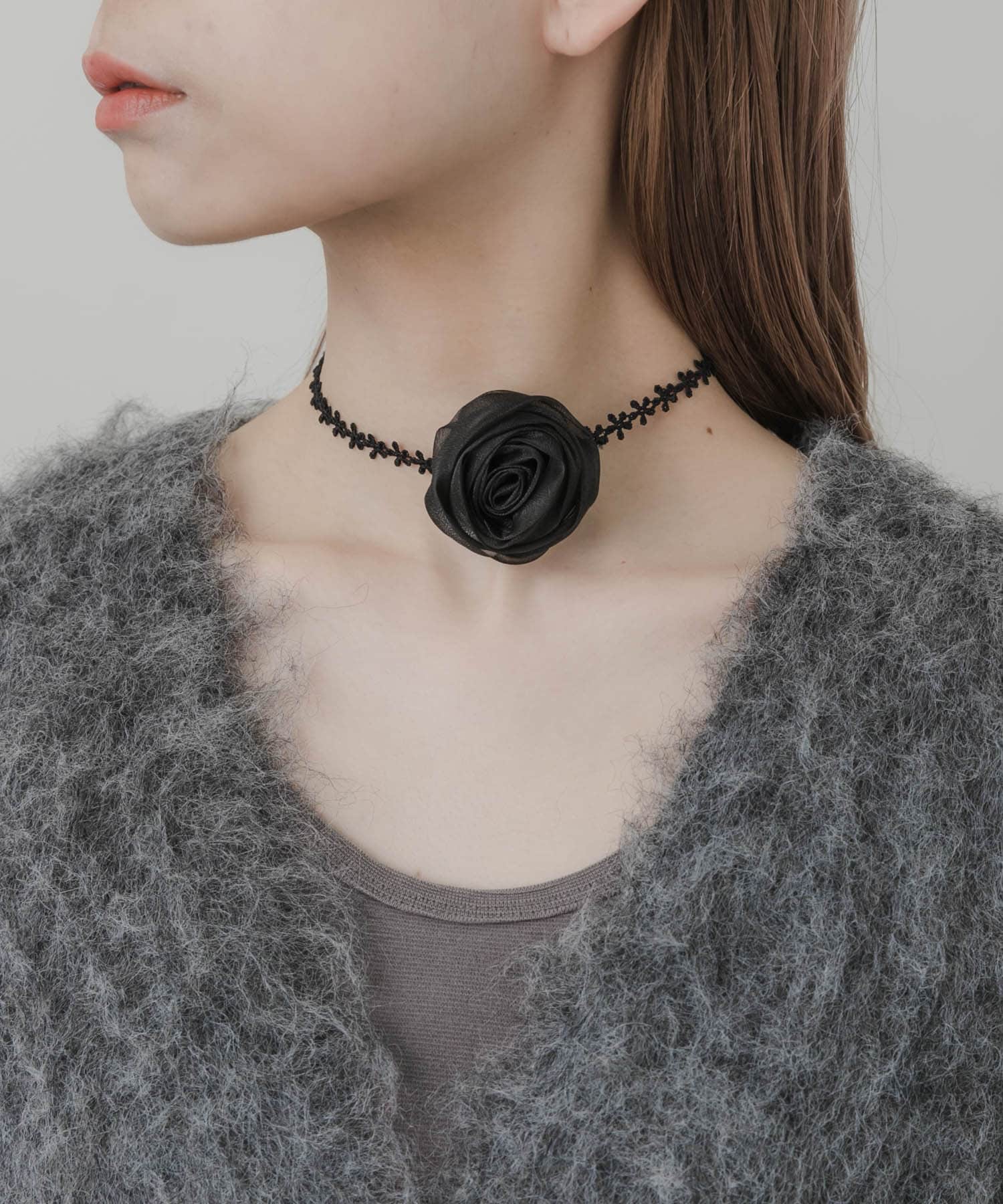 ローズレースチョーカーネックレス BLK -