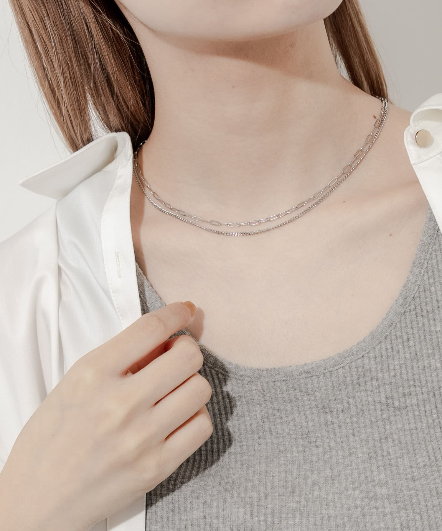 ステンレス2セットネックレス SLV -