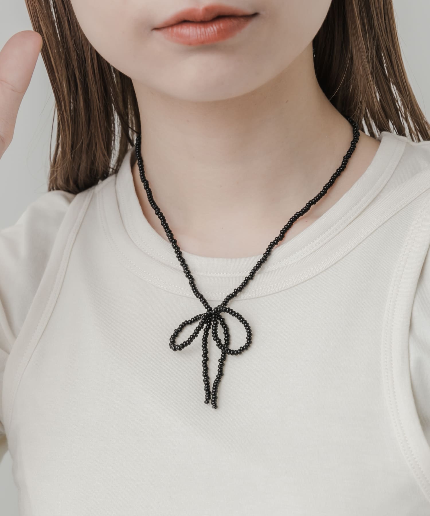 リボンビーズネックレス BLK -
