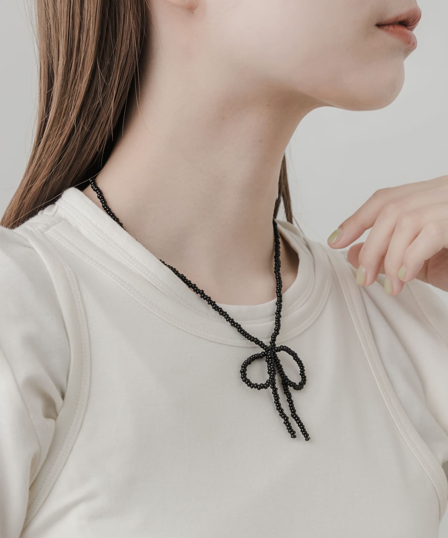 リボンビーズネックレス BLK -