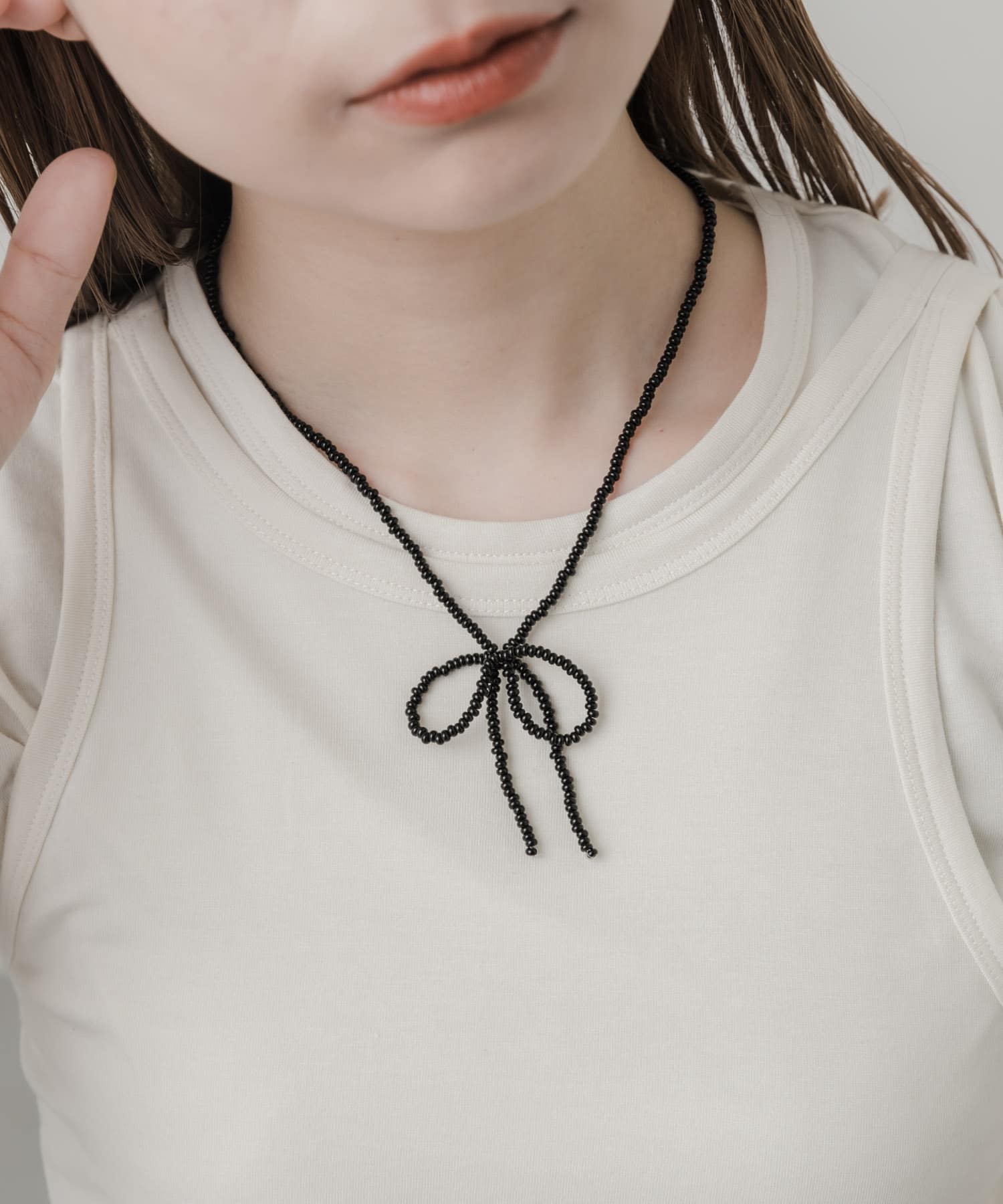 リボンビーズネックレス BLK -