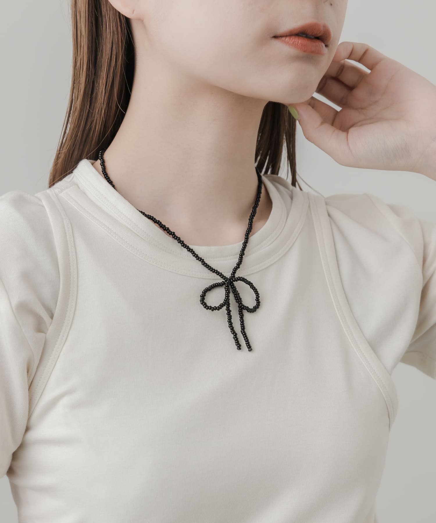 リボンビーズネックレス BLK -