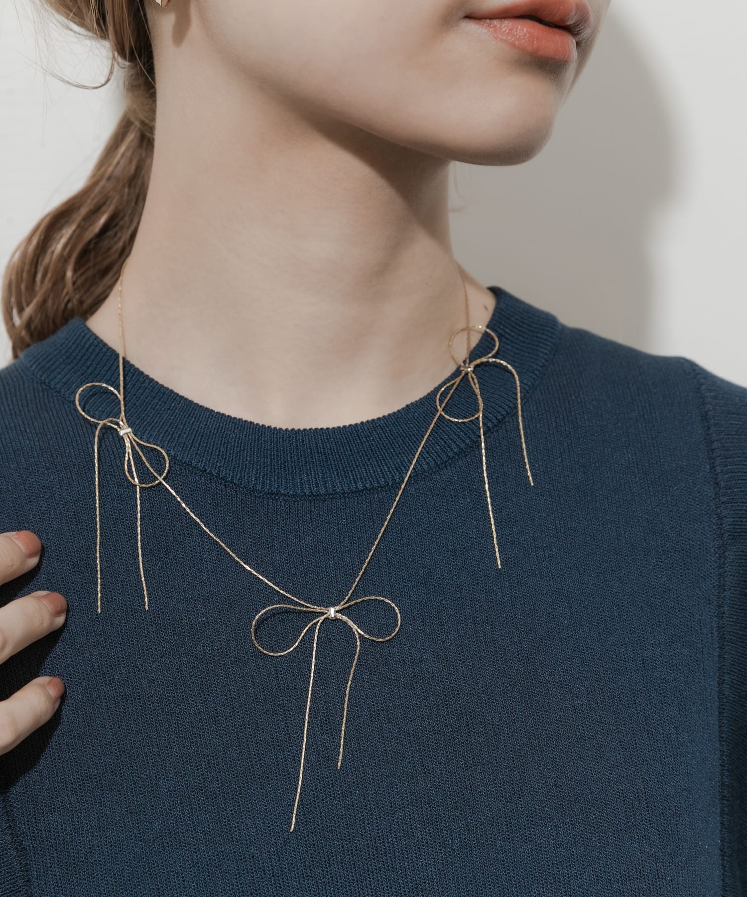 リボンチェーンネックレス GLD -