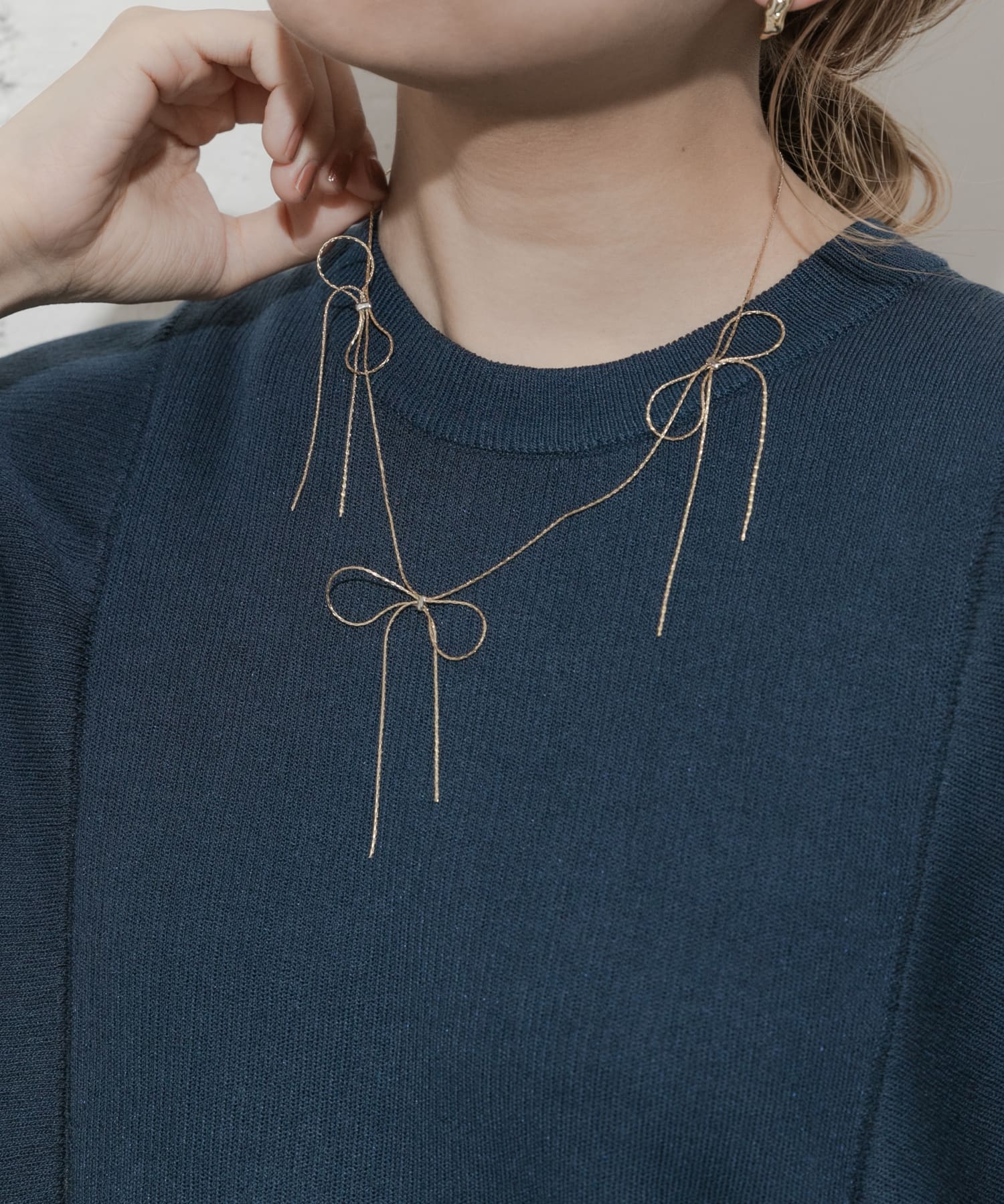 リボンチェーンネックレス GLD -