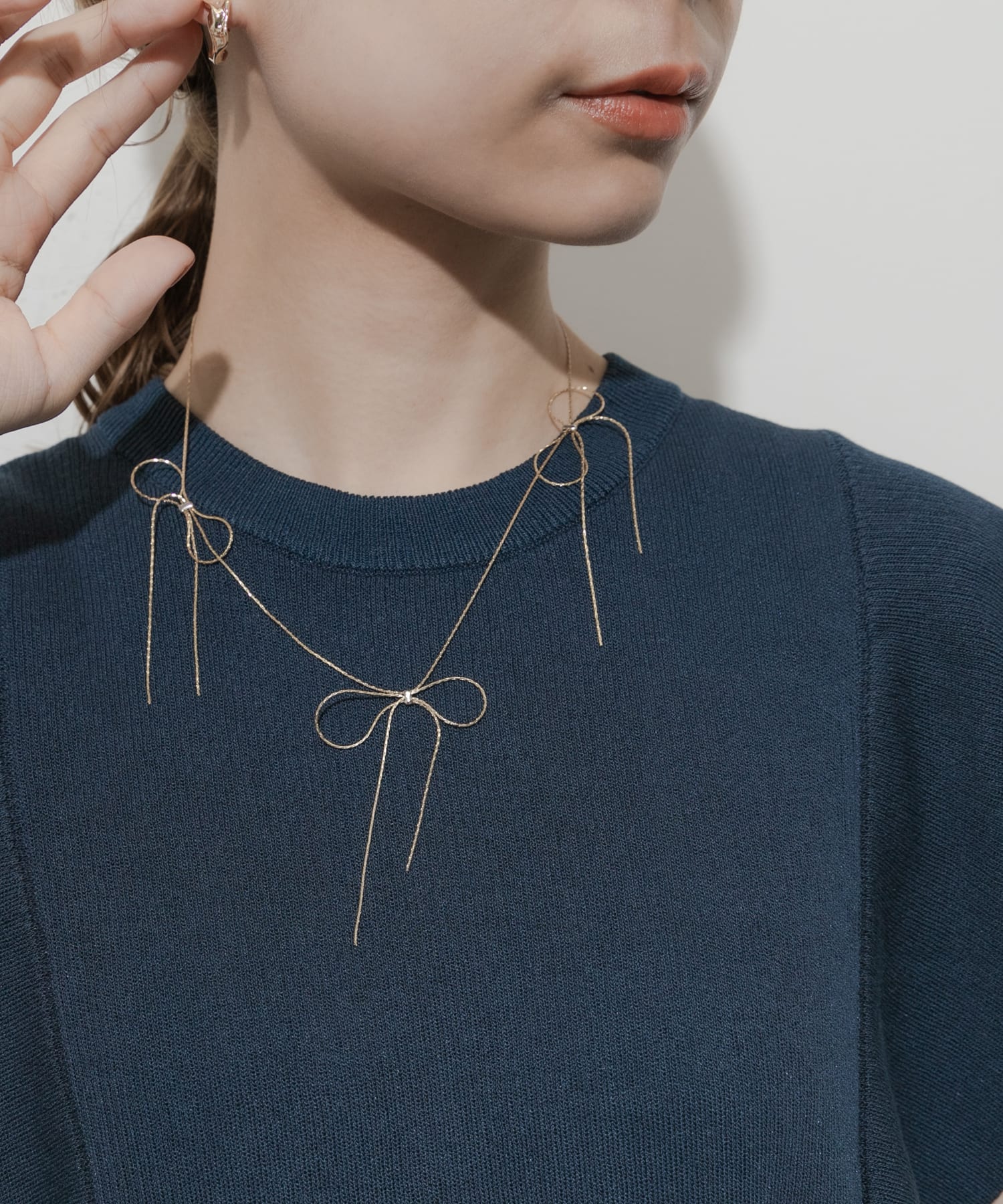 リボンチェーンネックレス GLD -