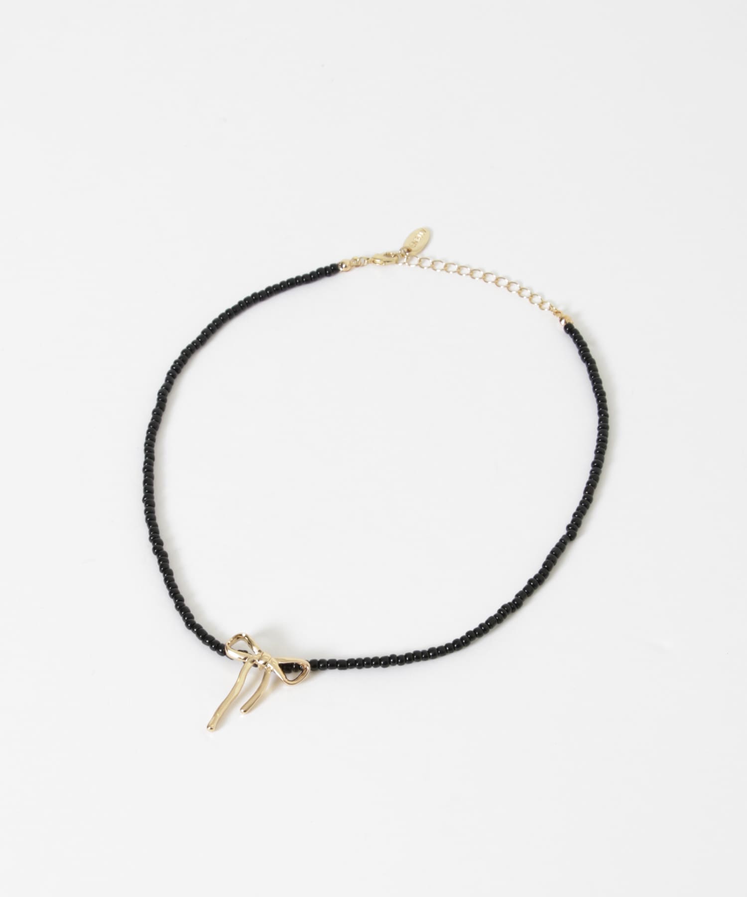 ビーズメタルリボントップネックレス BLK/GLD -