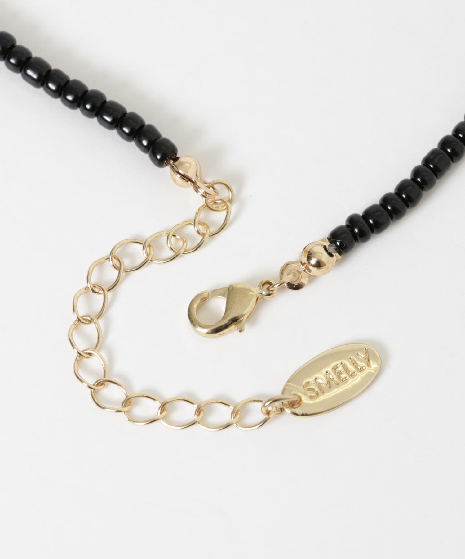 ビーズメタルリボントップネックレス BLK/GLD -