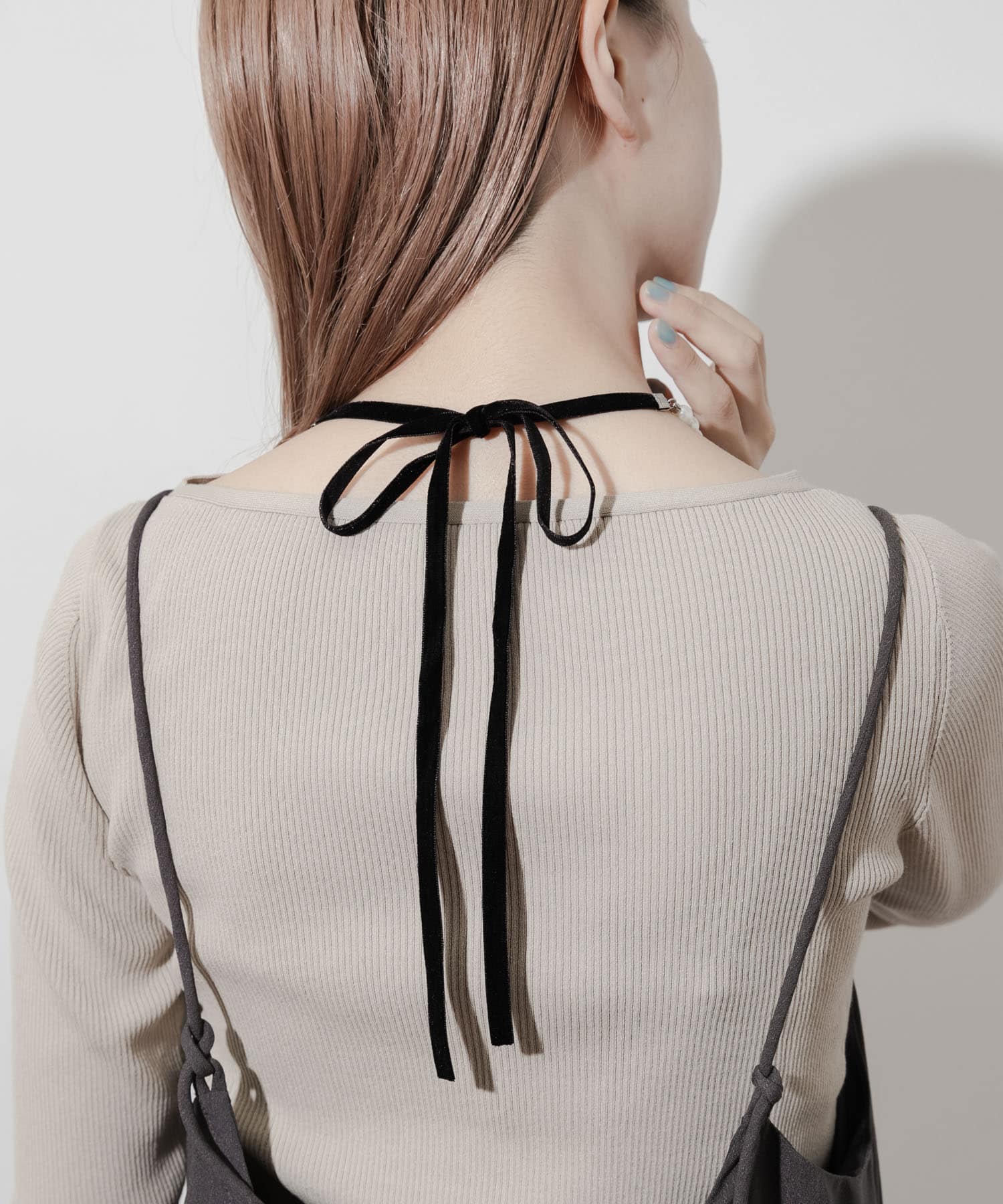 ベロアリボンパールネックレス BLK/IVO -