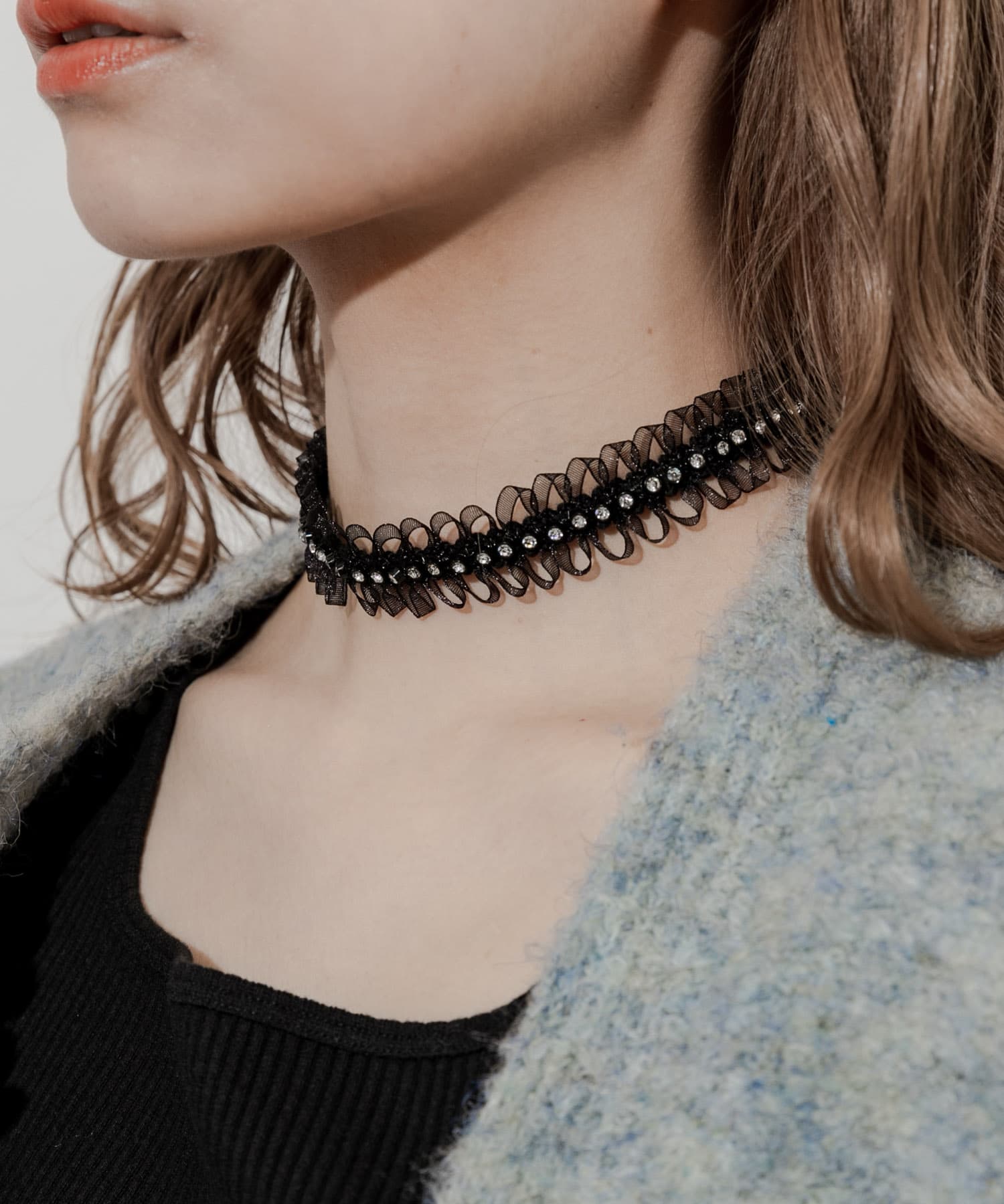 ビジューレースチョーカーネックレス BLK -