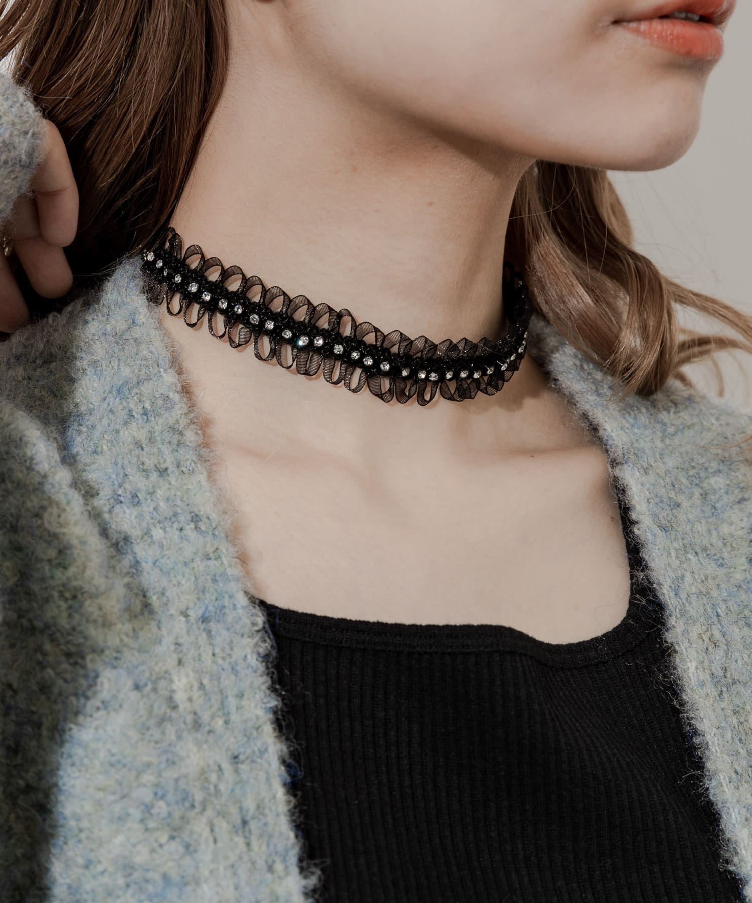 ビジューレースチョーカーネックレス BLK -