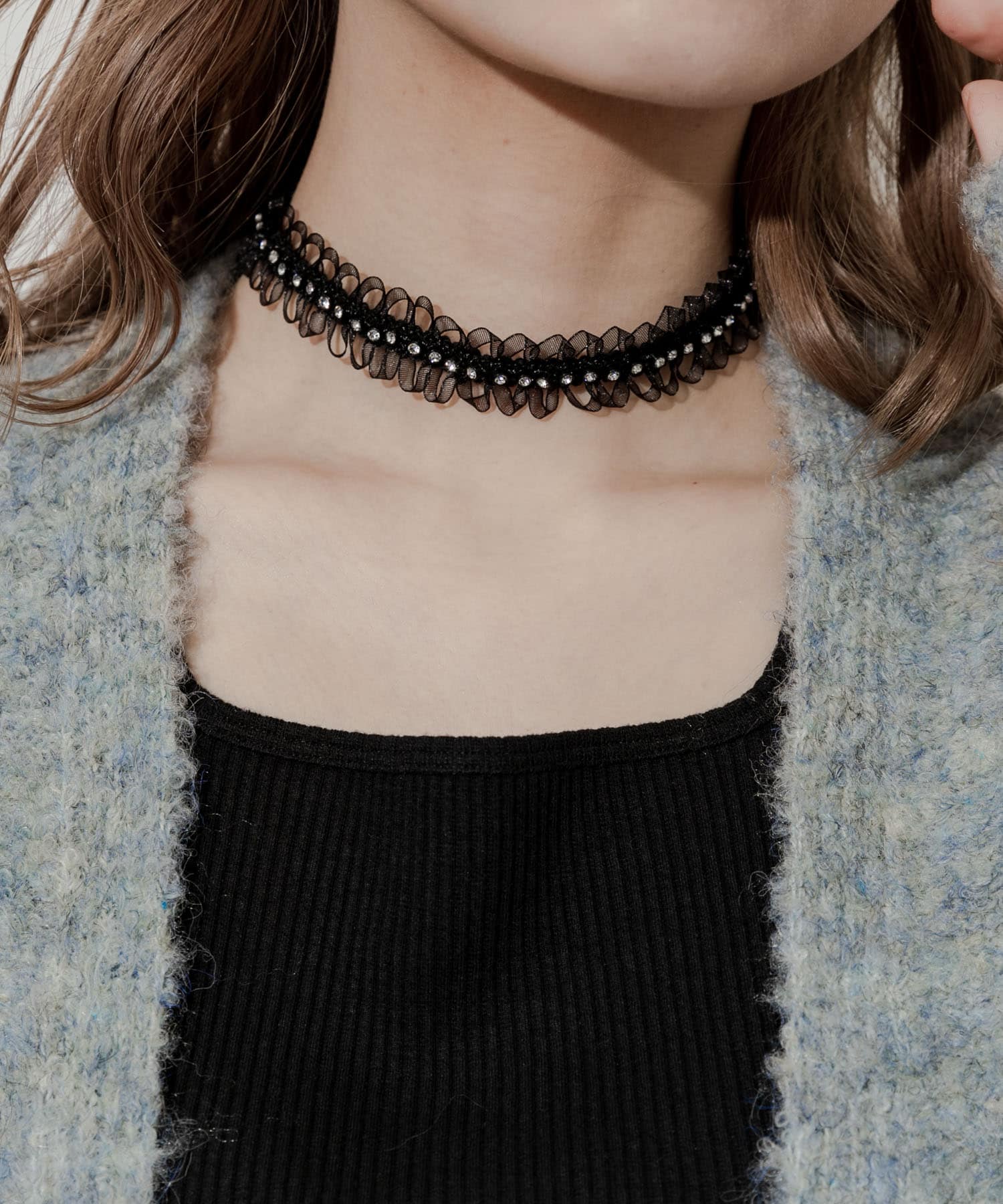 ビジューレースチョーカーネックレス BLK -