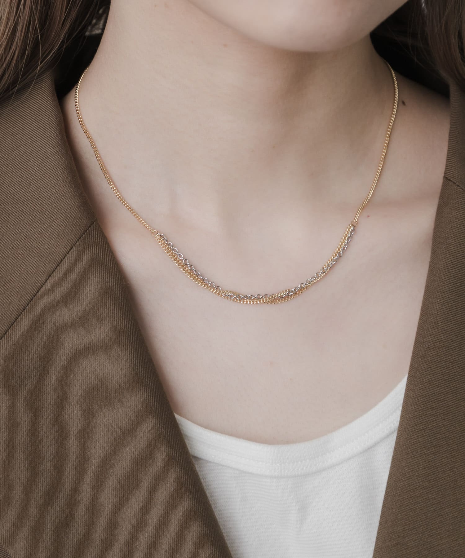 コンビチェーンネックレス GLD/SLV -