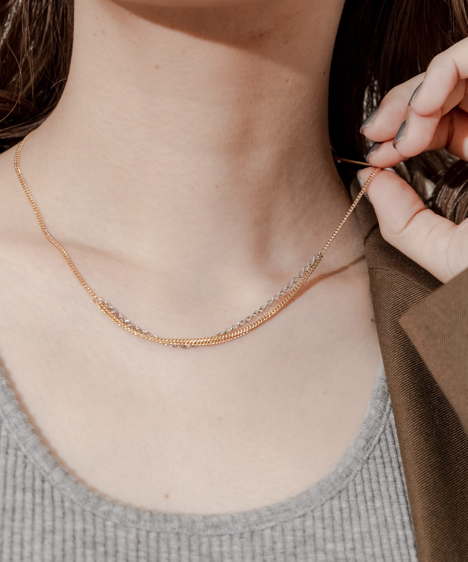コンビチェーンネックレス GLD/SLV -