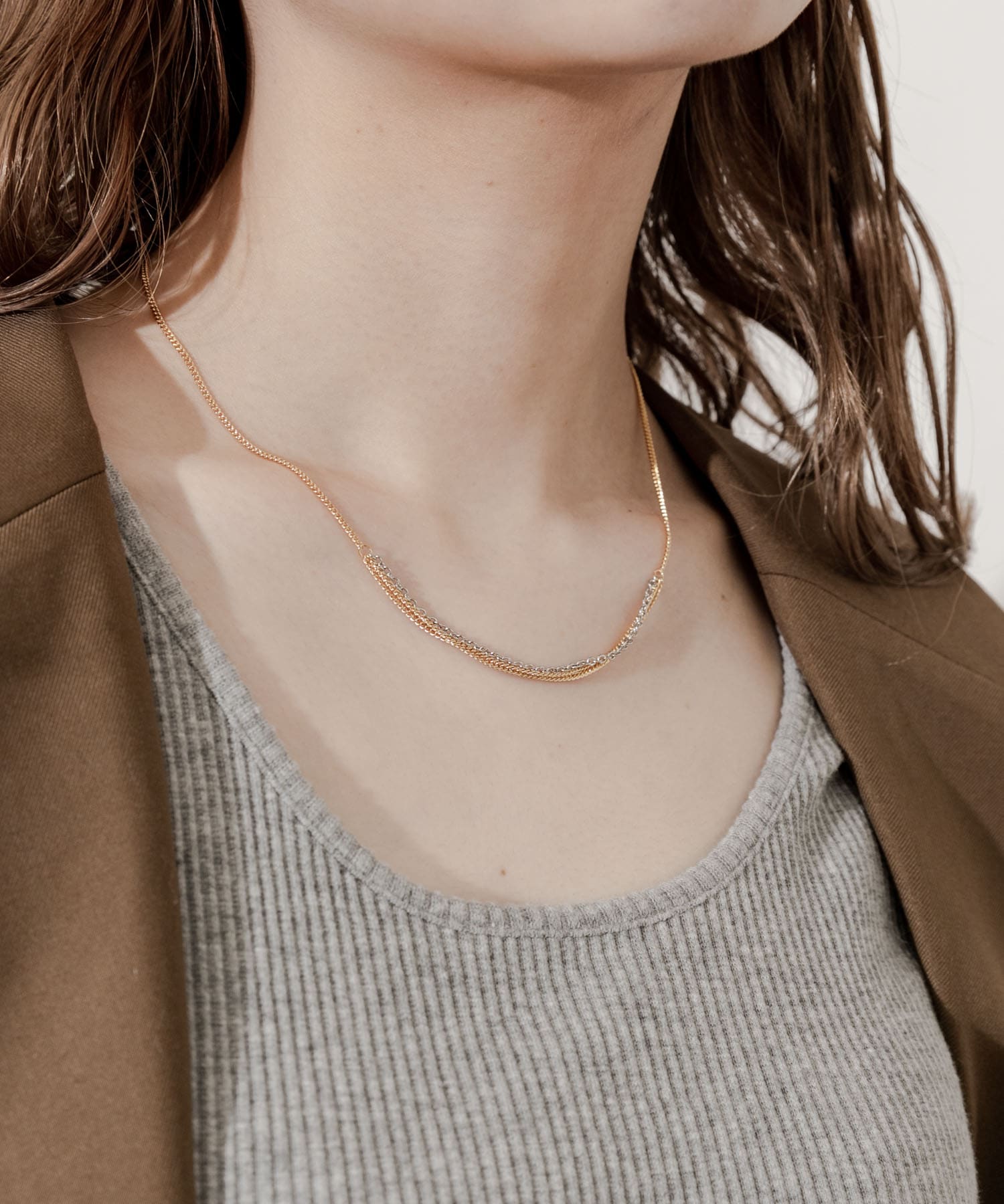 コンビチェーンネックレス GLD/SLV -