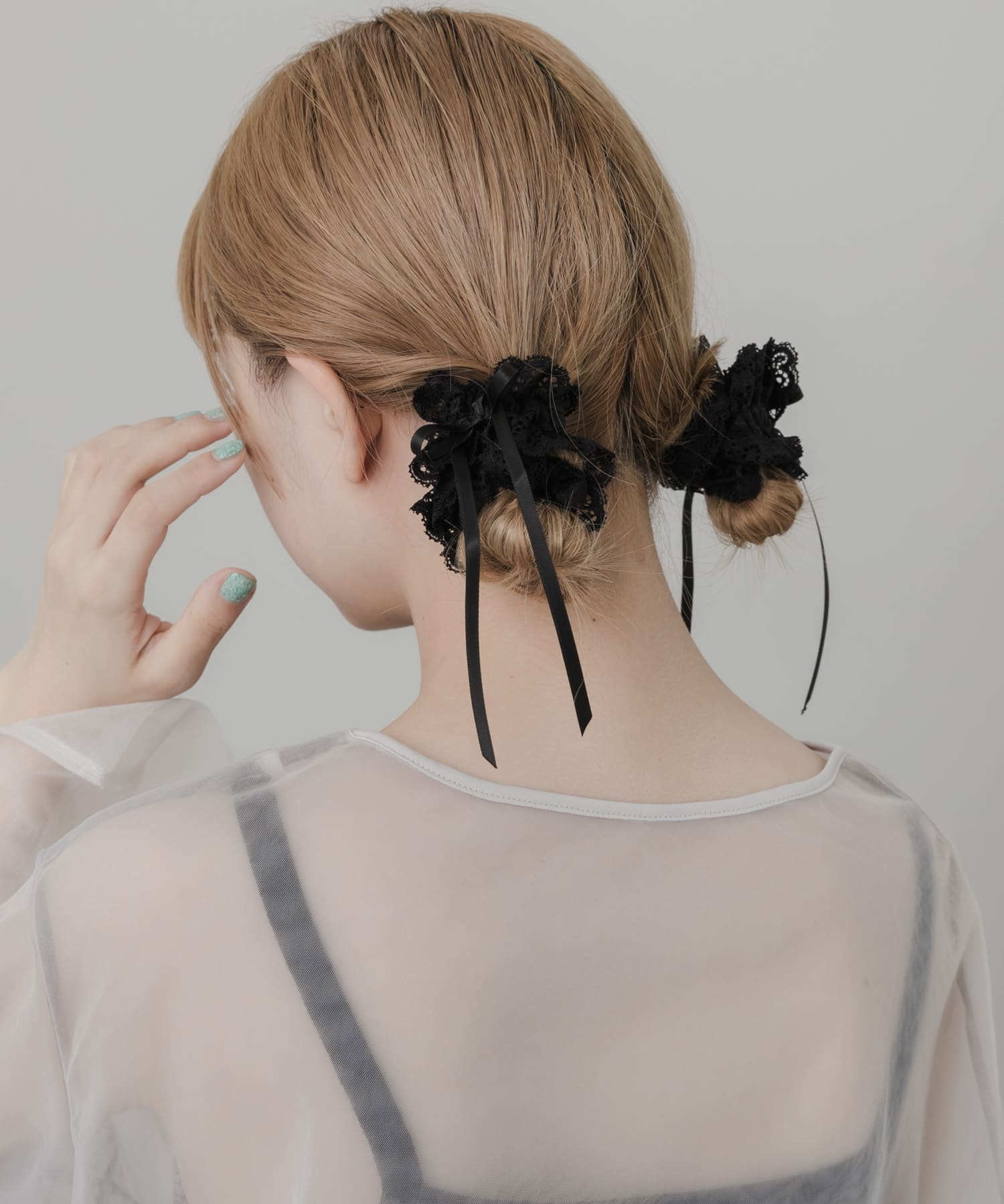 レースリボン2セットシュシュ BLK -