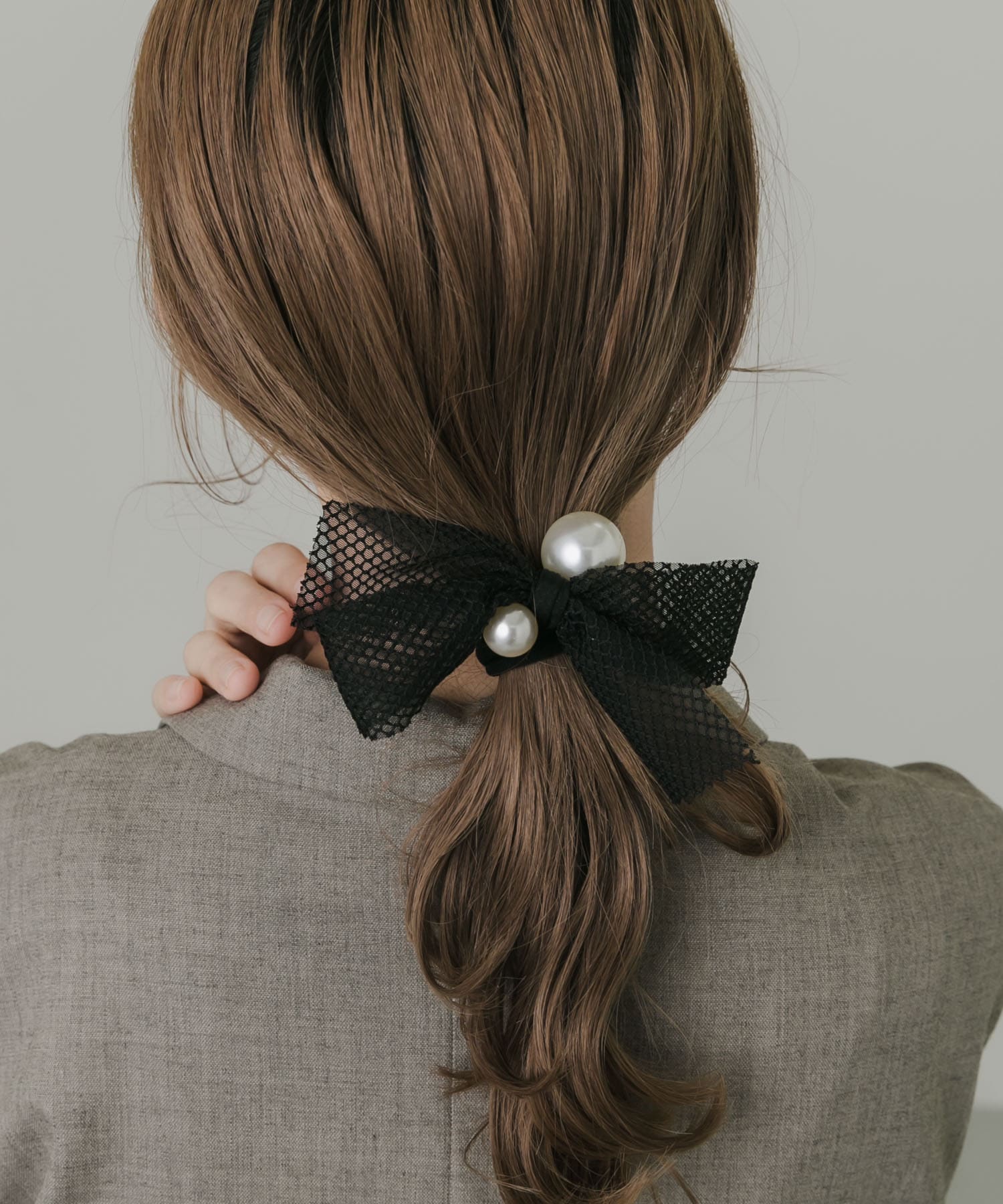 ビッグパールメッシュリボンヘアゴム